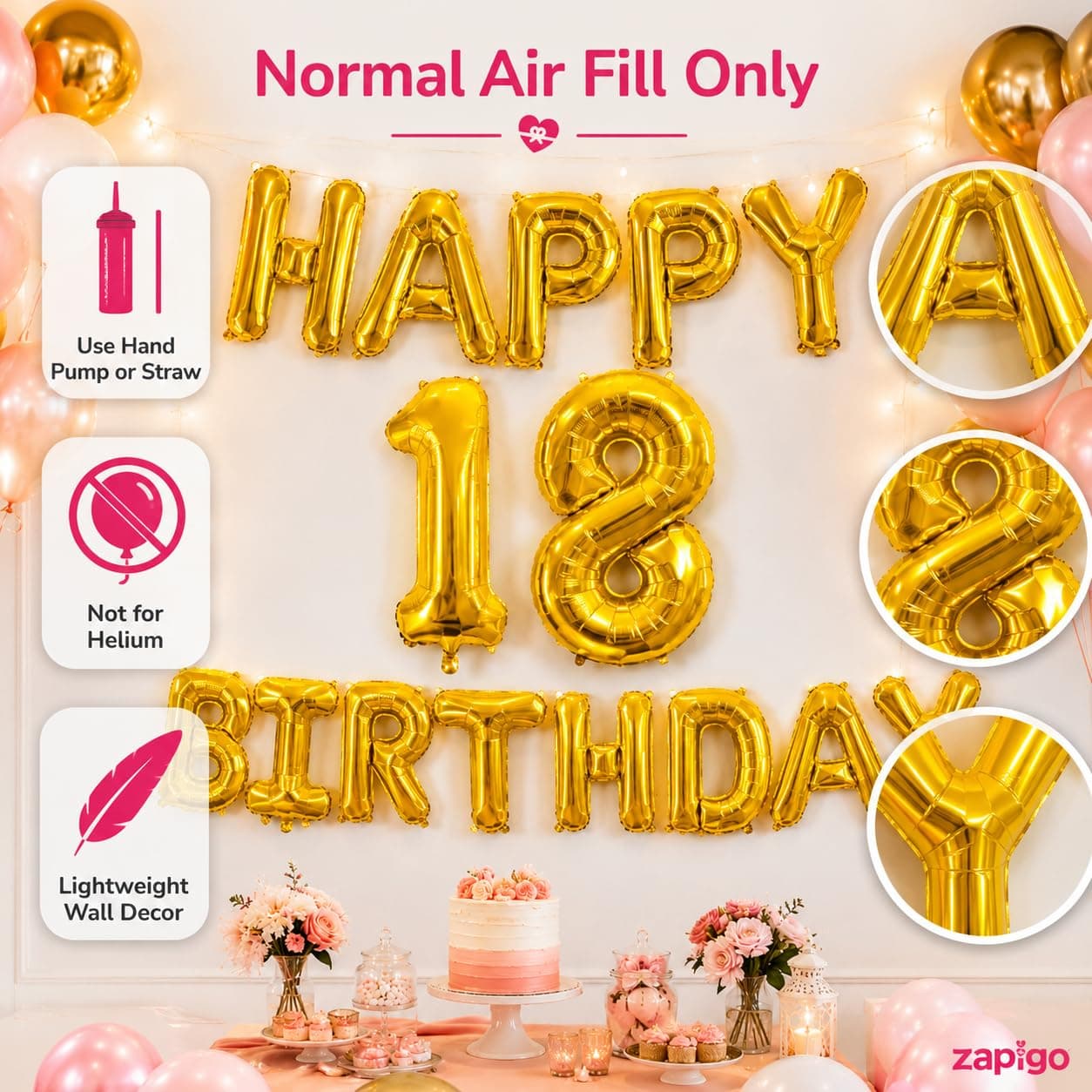 Balloonistics Happy Birthday Letter Golden Foil Balloons and Number Golden Foil Balloon for Party Decoration (Number 18) thumbnail 7