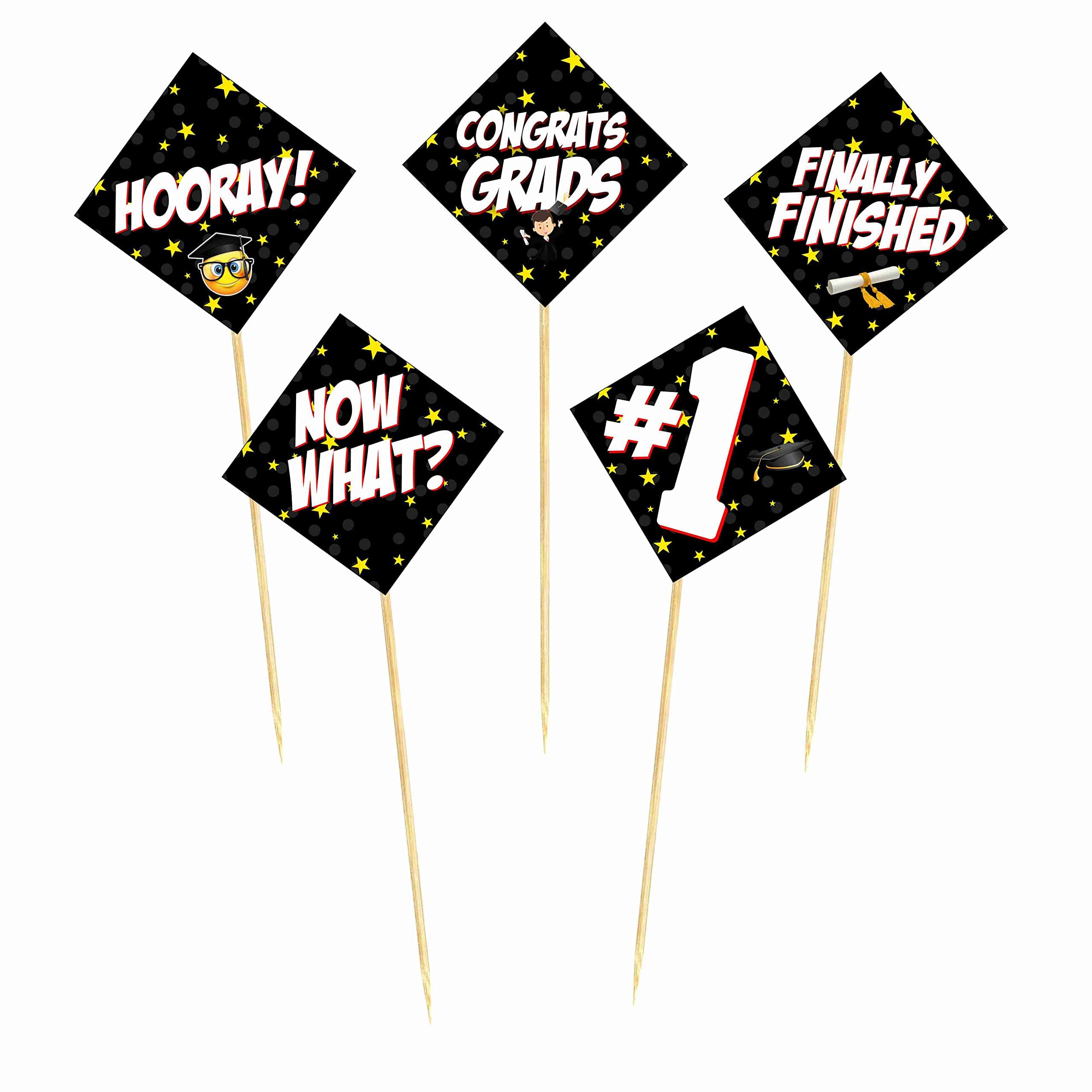 Balloonistics Congrats Graduate Cake Toppers – Pack of 10 Premium Cardstock Picks – Elegant Black & Gold Class of 2026 Graduation Party Decorations thumbnail 2
