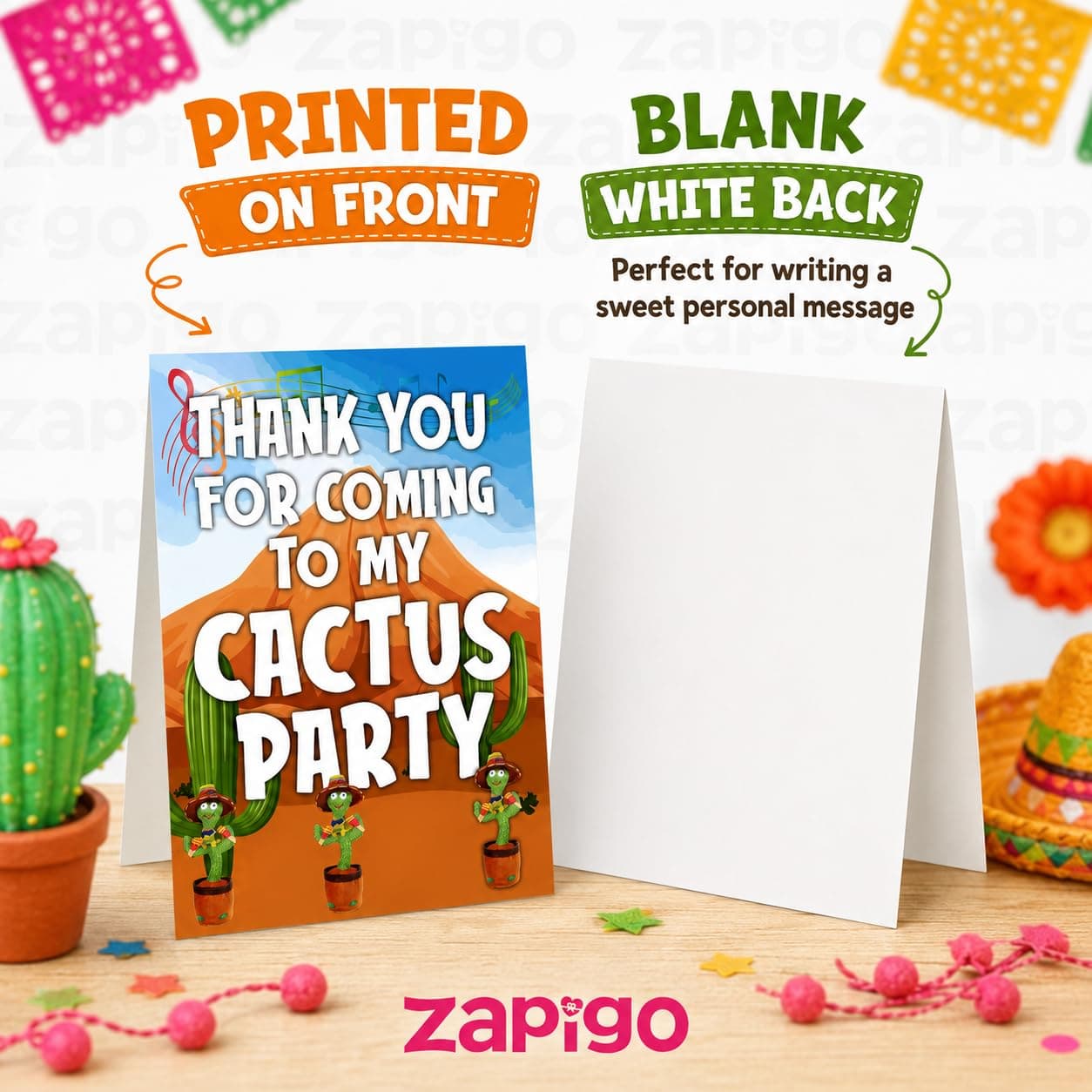 Balloonistics Talking Cactus Birthday Thank You Cards - Pack of 20 Premium Cardstock Notes - Dancing Cactus Theme Party Supplies, Desert Fiesta "Stay Sharp" Appreciation Cards, Mimicking Plant Party Favors (Thank you Cards - Pack of 20) thumbnail 3