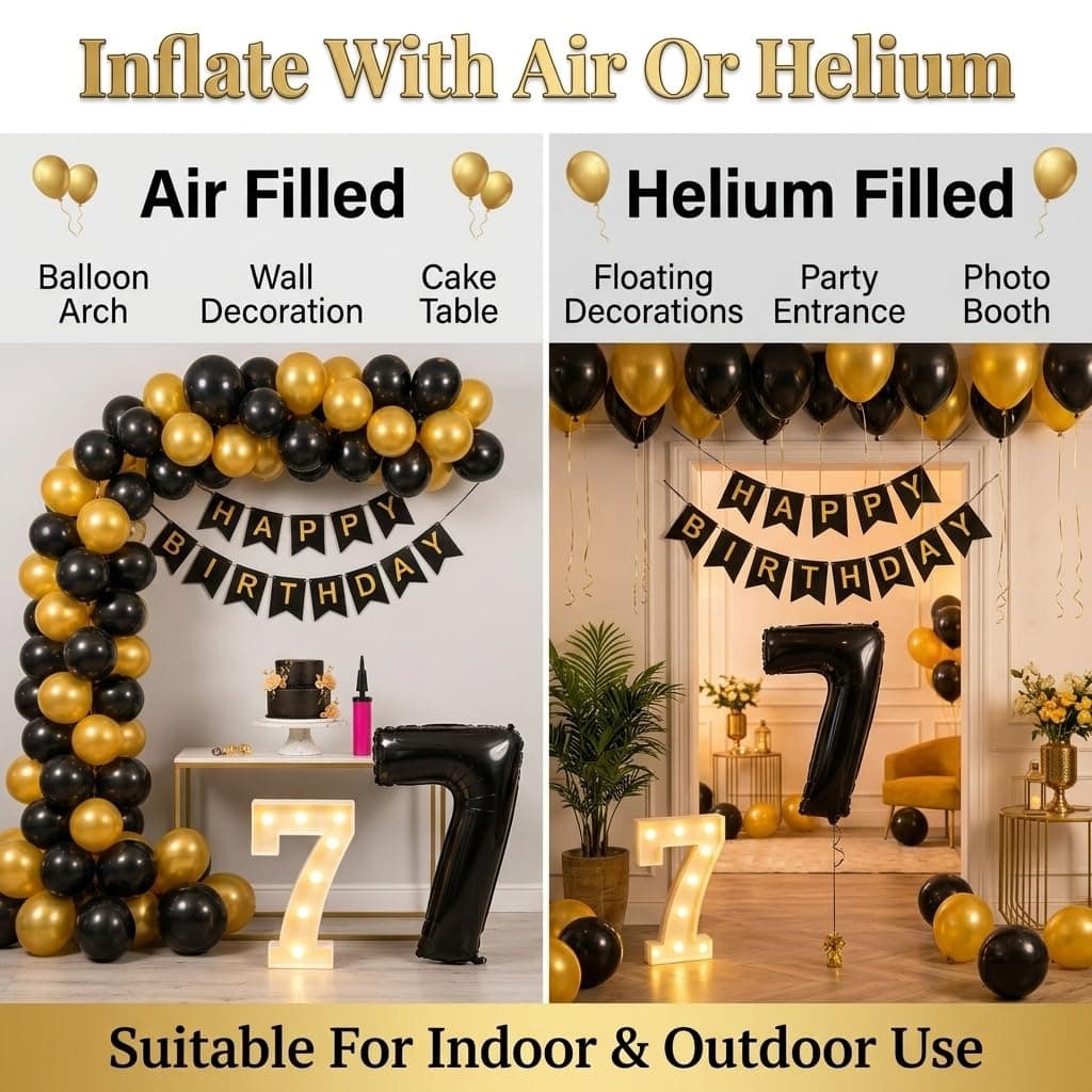 Balloonistics 21st Birthday Decoration Combo Kit - 40 Inch Black Foil Number Balloon, LED Marquee Light, 50 Black & Gold Balloons, Happy Birthday Banner, Balloon Pump & Glue Dots thumbnail 6