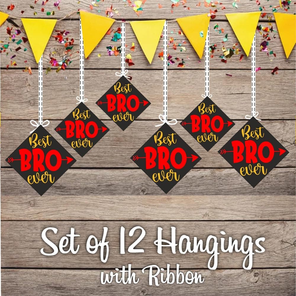 Balloonistics "Best Bro" Theme Hanging Decorations (Pack of 12) - Double-Sided Cardstock Brother’s Birthday Wall & Ceiling Decor - World’s Best Brother Party Supplies, Sibling Celebration Accents with Ribbons(Hangings - Pack of 12) thumbnail 2