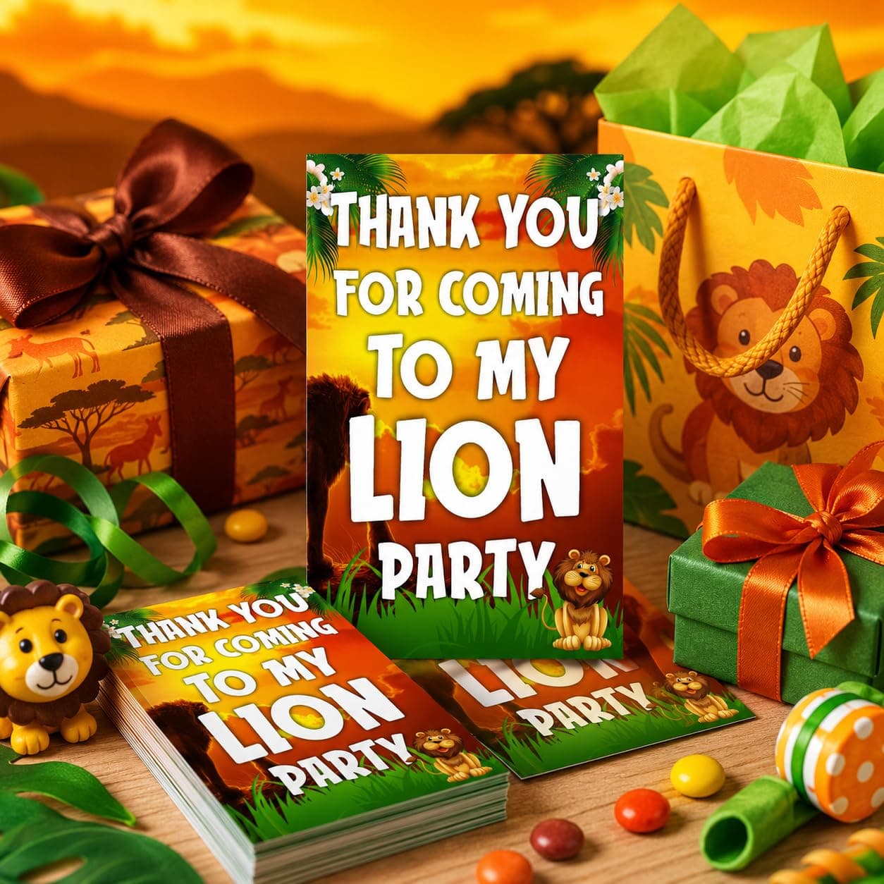 Balloonistics Lion Theme Thank You Cards - Pack of 20 Roaring Jungle Safari Appreciation Notes - Premium Cardstock "King of the Jungle" Stationery, Wild One Zoo Birthday Party Favors for Kids (Thank you Cards - Pack of 20)