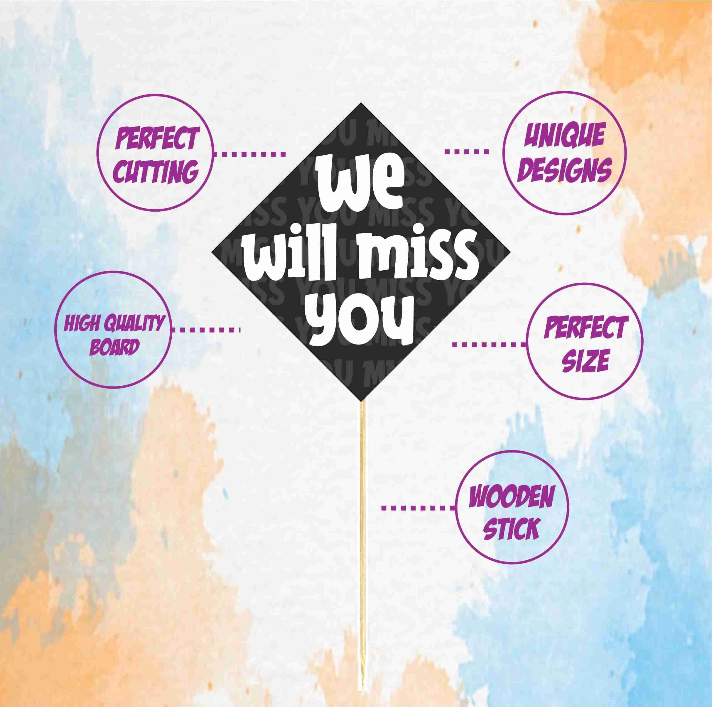 Balloonistics We Will Miss You Cake Topper - Premium Cardstock Toppers with Bamboo Sticks - Elegant Farewell, Retirement & Going Away Party Dessert Decor - (Cake Topper - Pack of 10) thumbnail 5