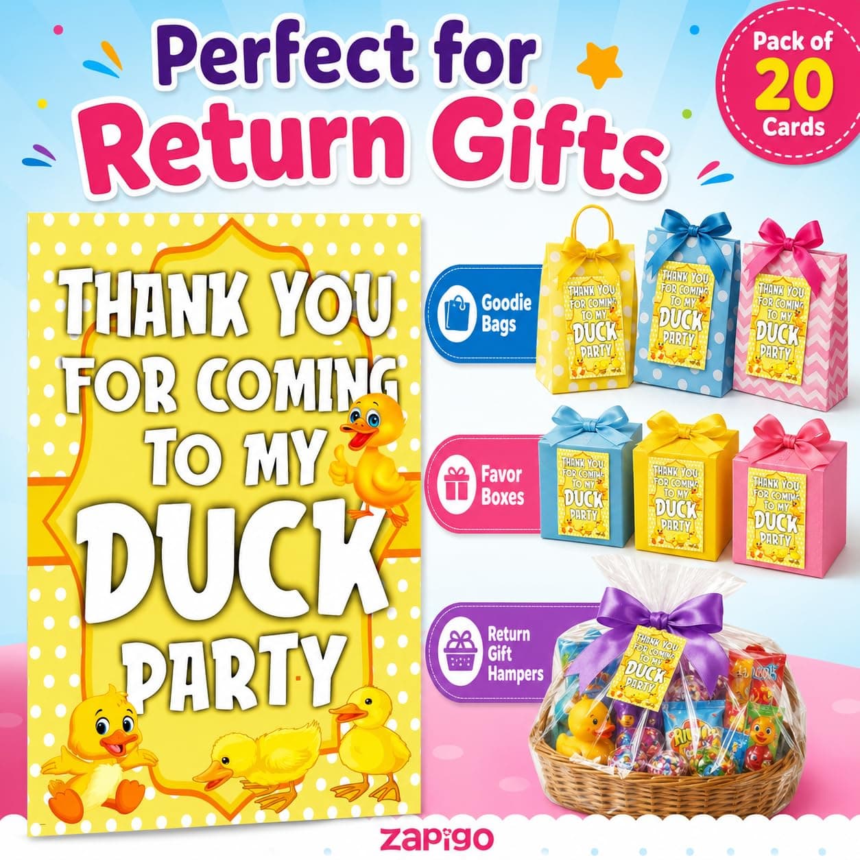 Balloonistics Duck Theme Thank You Cards - Pack of 20 Rubber Ducky Birthday Note Cards - Premium Cardstock Double-Sided "Thanks for Making a Splash" Stationery, Whimsical Bubble & Yellow Ducky Gratitude Cards (Thank you Cards - Pack of 20) thumbnail 2