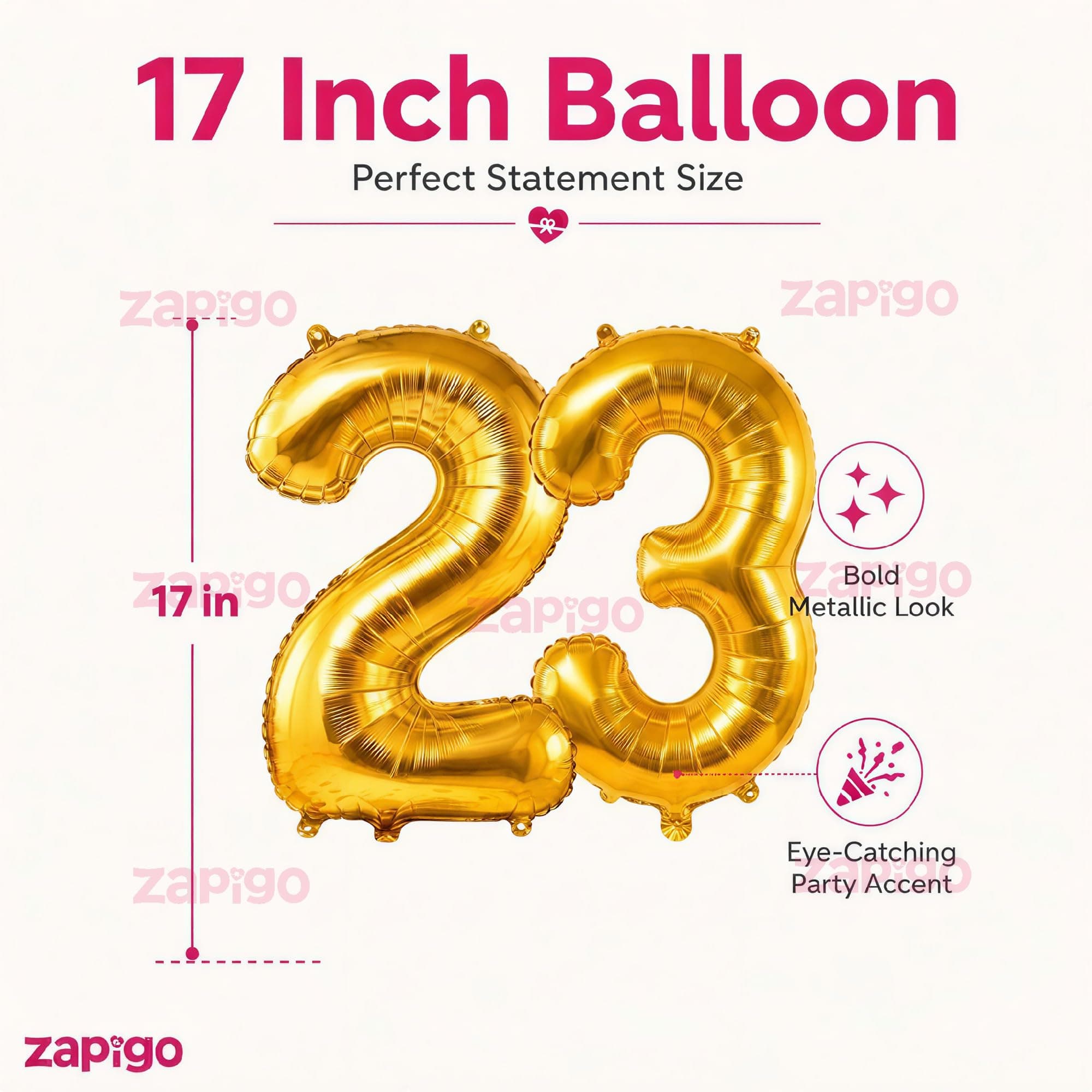Balloonistics Number 23 Gold Foil Balloon – 17-Inch Metallic '23' Balloon Pack of 2 for 23rd Birthday & Young Adult Party Decoration thumbnail 3