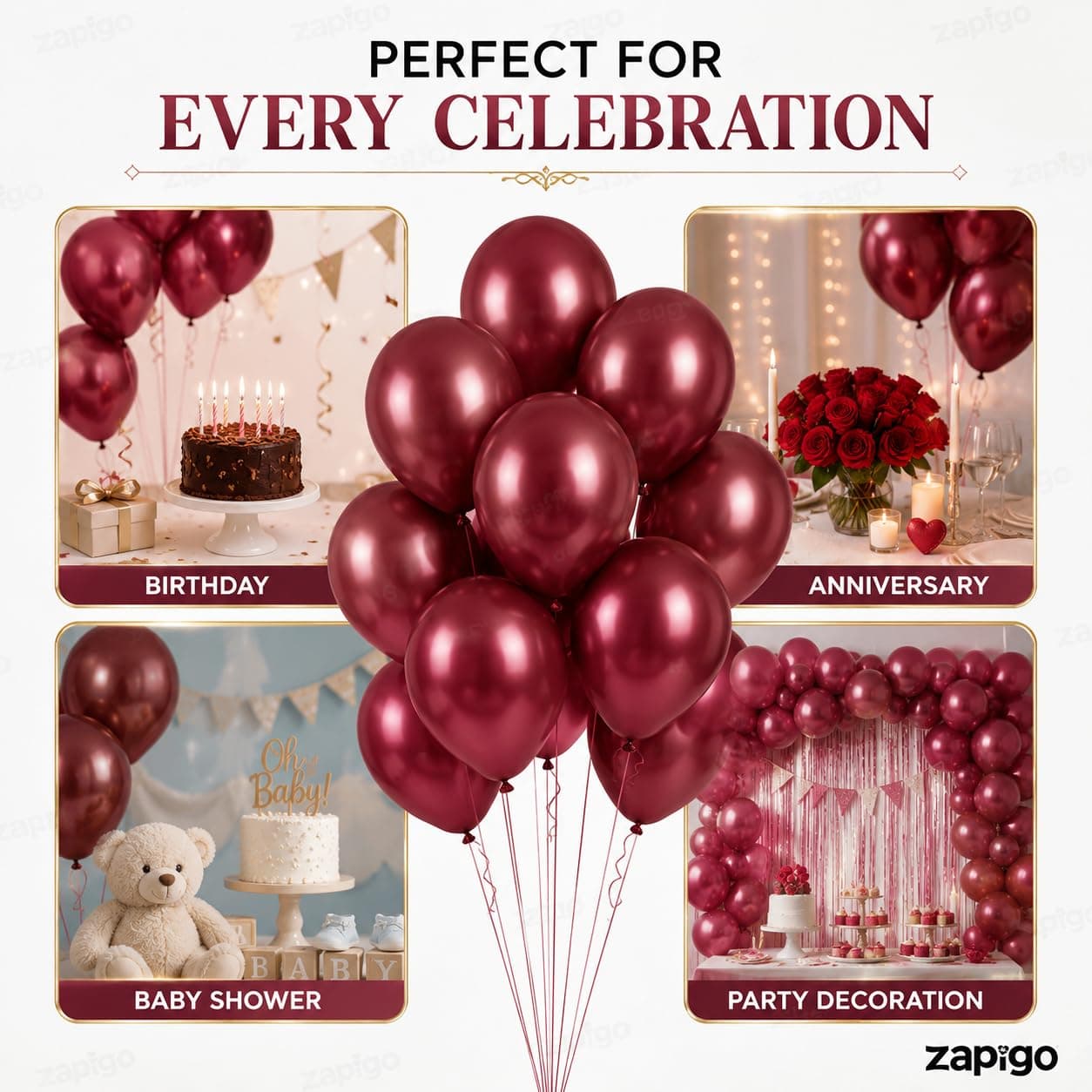 Balloonistics 25-Pack Metallic Pearl Finish Maroon Latex Balloons – Shiny Deep Red Balloons for Wedding, Anniversary, Elegant Birthday & Festive Decoration thumbnail 5