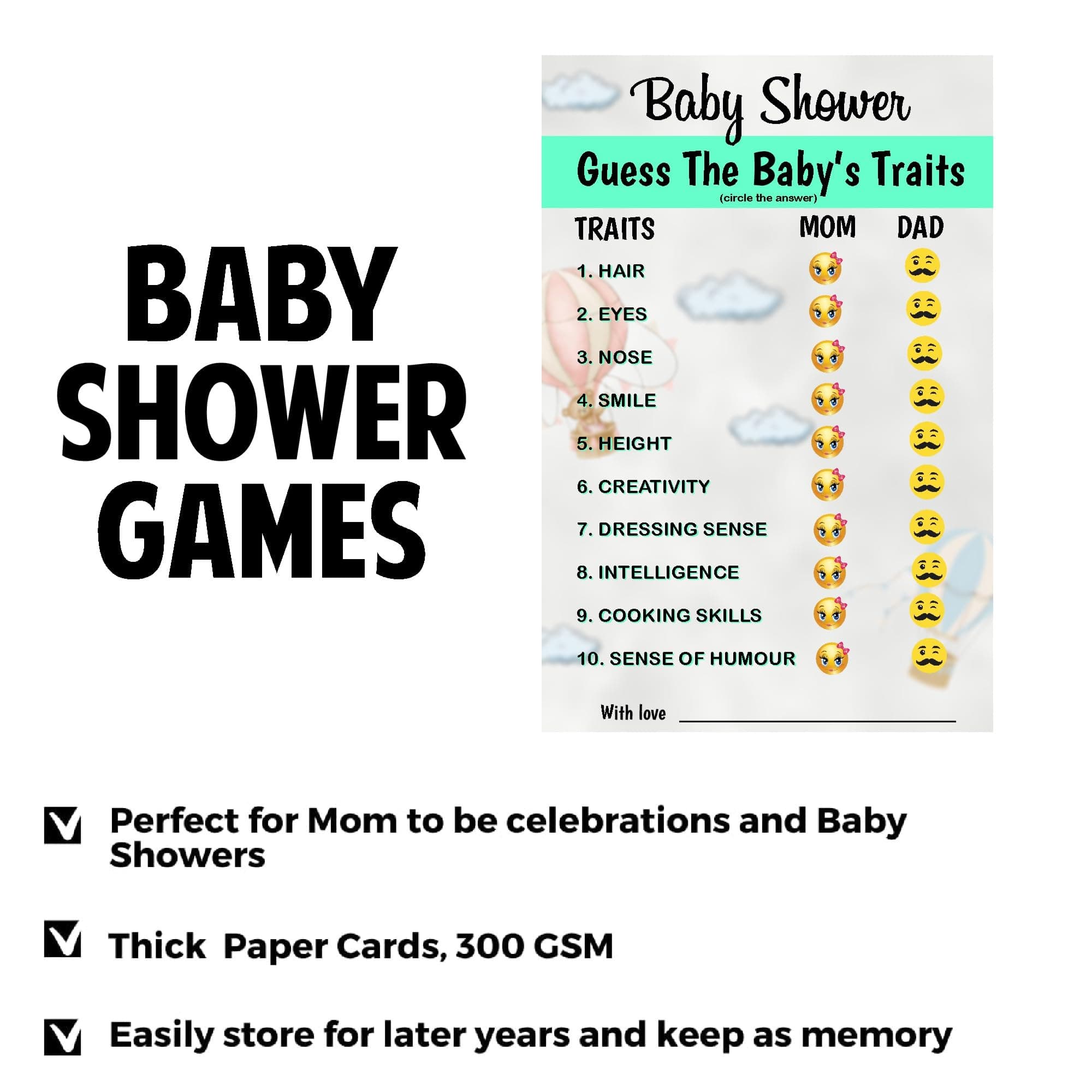 Balloonistics Baby Shower Activity Cards – Pack of 20 – “Baby Traits” Prediction & Wishes Game – Premium 4x6 Inch Cardstock – Botanical Greenery Design thumbnail 8