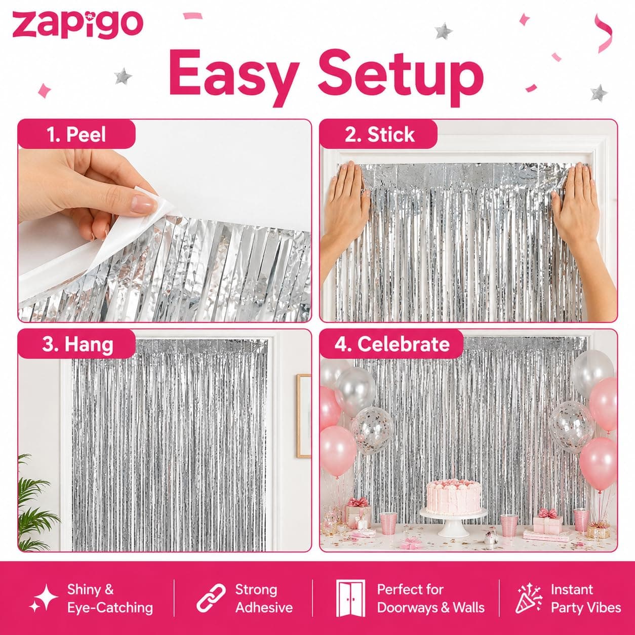 Balloonistics Silver Metallic Fringe Foil Curtain – 3 × 6 Feet Shimmer Tinsel Backdrop for Birthday, Wedding, Anniversary & Photo Booth Decoration (Silver) thumbnail 6