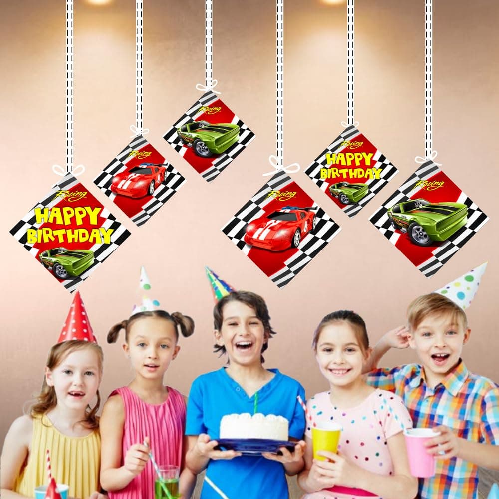 Balloonistics Sports Car Theme Hanging Decorations - Pack of 12 Double-Sided Cardstock Cutouts - Racing & Supercar Birthday Party Supplies - Includes Ribbons - Fast One & Two Fast Room Decor (Hangings - Pack of 12) thumbnail 4