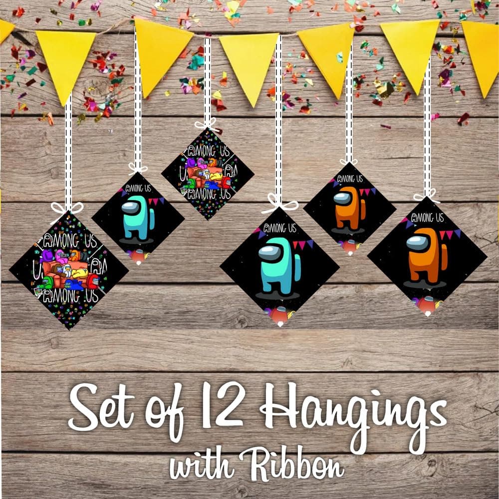 Balloonistics Among Theme Birthday Hanging Decorations Double-Sided Cardstock Cutouts with Ribbons Party Supplies for Birthdays (Hangings - Pack of 12) thumbnail 2