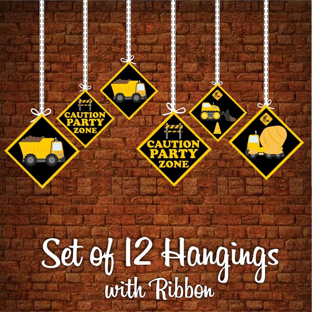 Balloonistics Construction Theme Hanging Decorations Double-Sided Cardstock Party Ornaments Excavator, Dump Truck & Road Sign Wall & Ceiling Hangings (Hangings - Pack of 12) thumbnail 5
