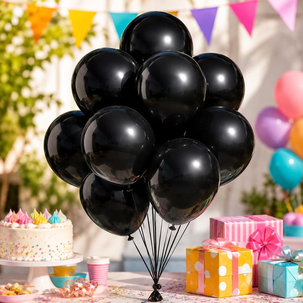 Balloonistics 25-Pack Metallic Pearl Finish Black Latex Balloons – Shiny Glossy Black Balloons for Milestone Birthday, Halloween, Bachelorette & Elegant Party Decoration thumbnail 1