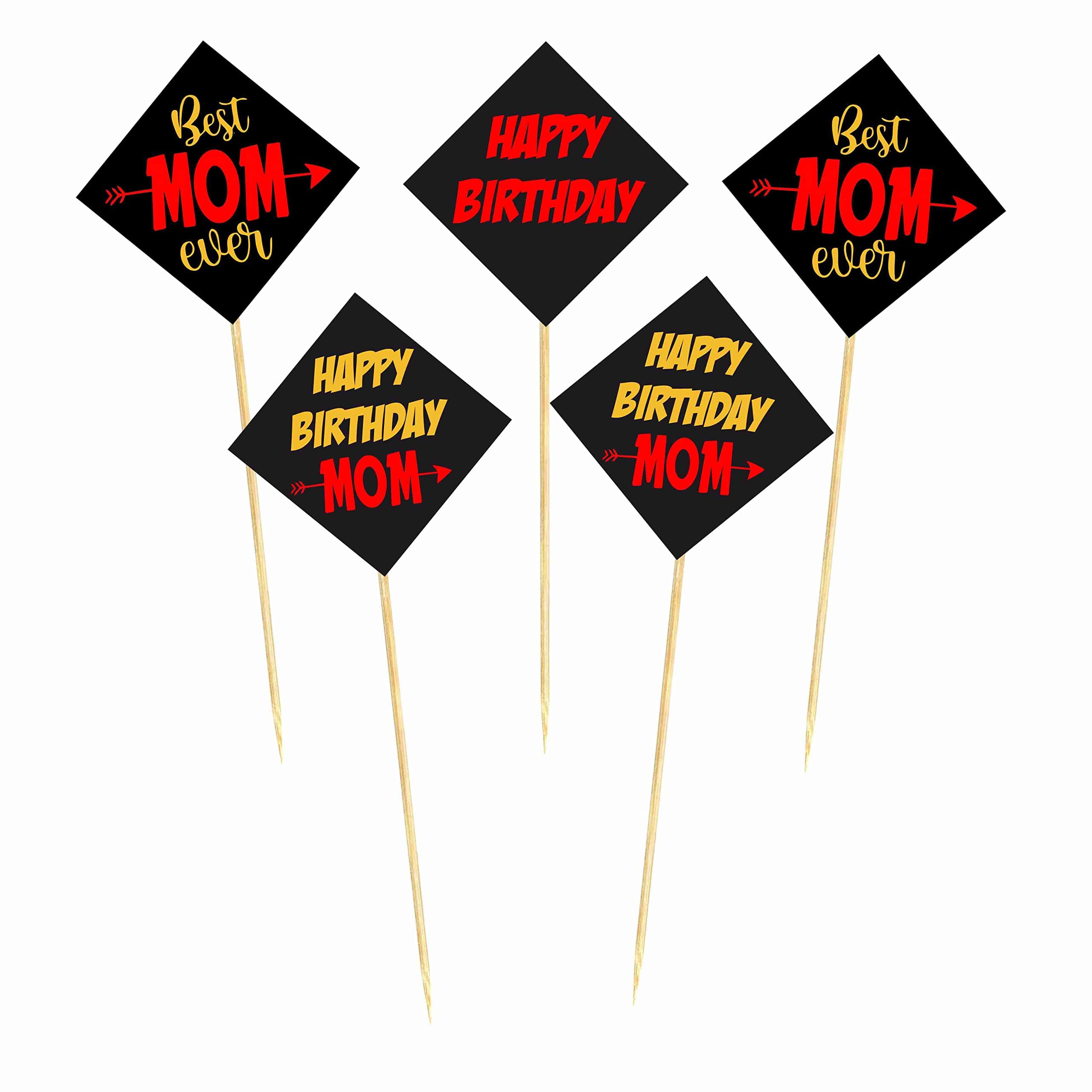 Balloonistics Best Mom Ever Cake Toppers Premium Cardstock Dessert Picks with Bamboo Sticks Elegant Decorations for Mother’s Birthday, Mother’s Day (Cake Topper - Pack of 10) thumbnail 2