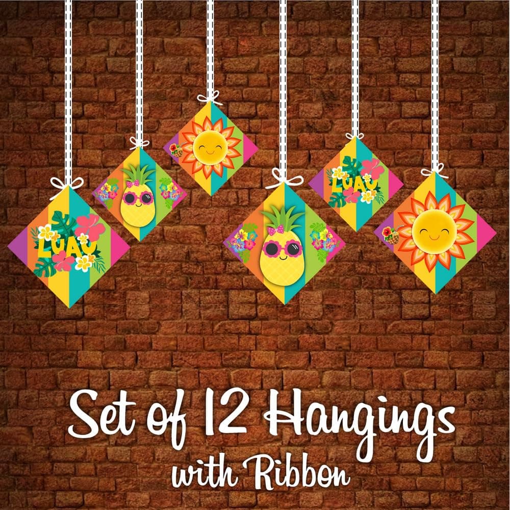 Balloonistics Hawaii Luau Theme Happy Birthday Hanging Decorations (Pack of 12) - Double-Sided Tropical Hibiscus & Pineapple Cutouts - Premium Cardstock Aloha Party Decor with Ribbons Included (Hangings - Pack of 12) thumbnail 5
