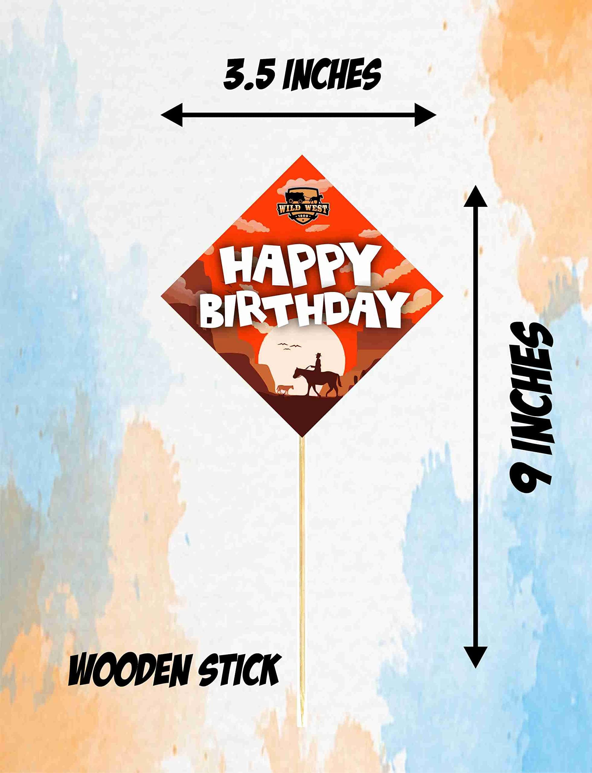 Balloonistics Cowboy Theme Happy Birthday Cake Toppers -Western Outlaw Birthday Decorations - Premium Cardstock Double-Sided Sheriff Badge & Boot Picks (Cake Topper-Pack of 10) thumbnail 3