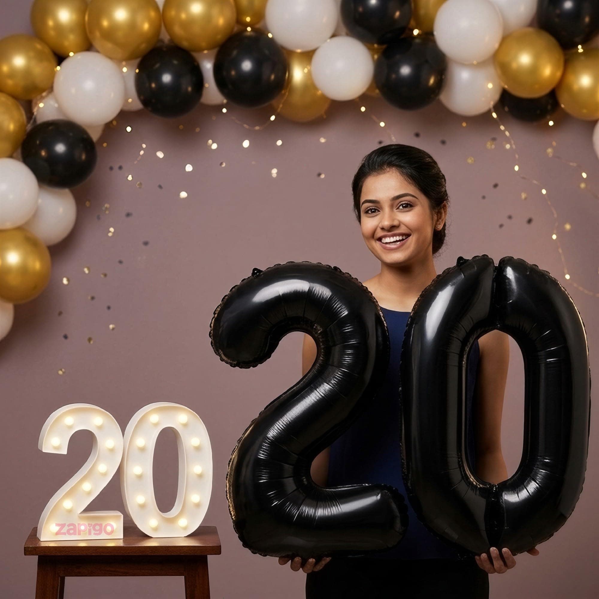 Balloonistics Black 40-Inch Foil Number 20 Balloon with Matching LED Marquee Light - Combo Set for 20th Birthday, Anniversary, Party Decoration, Photo Booth Backdrop, Cake Table Decor thumbnail 1