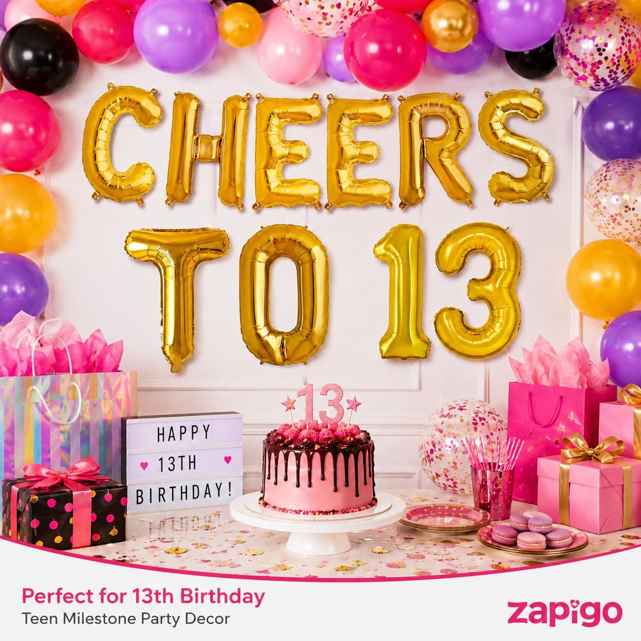 Balloonistics Cheers to 13 Foil Balloon Combo | Number 13 Balloons with Gold Text | 13th Birthday, Teen Party & Anniversary Decoration thumbnail 5