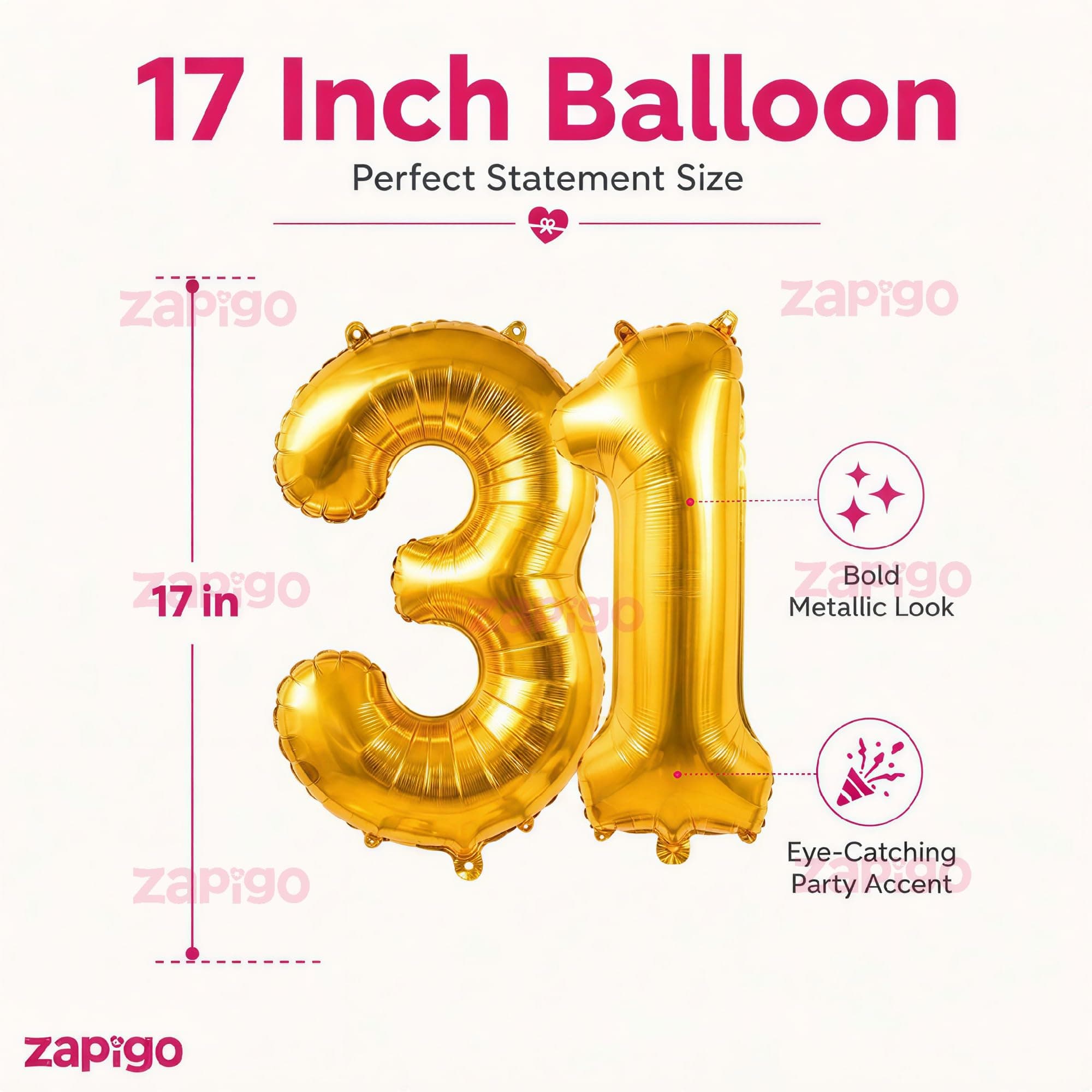 Balloonistics Gold Number 31 Foil Balloon – Large Metallic Gold Number Thirty One Balloon for 31st Birthday, Anniversary & Party Decorations (31) thumbnail 3