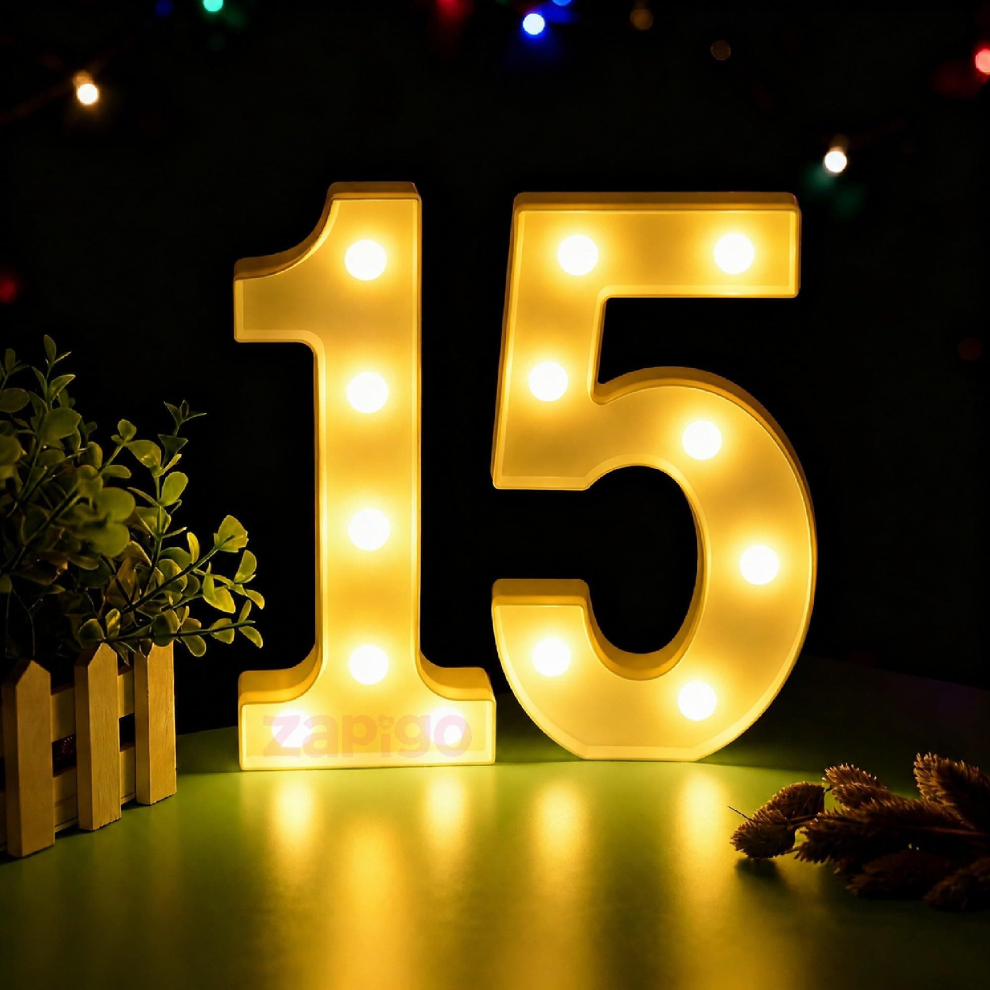 Balloonistics LED Marquee Number 15 Light - Cordless Battery-Operated 8.66-Inch Warm Glow Number Sign for 15th Birthday, Anniversary, Wedding, Party Decoration, Photo Booth Backdrop, Cake Table Decor