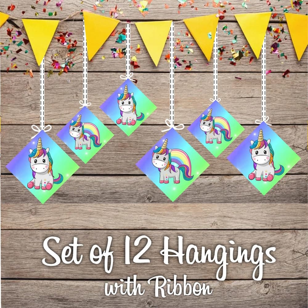 Balloonistics Unicorn Theme Hanging Decorations Double-Sided Cardstock Party Cutouts Birthday Decor for Girls Includes Ribbons (Hangings - Pack of 12) thumbnail 2