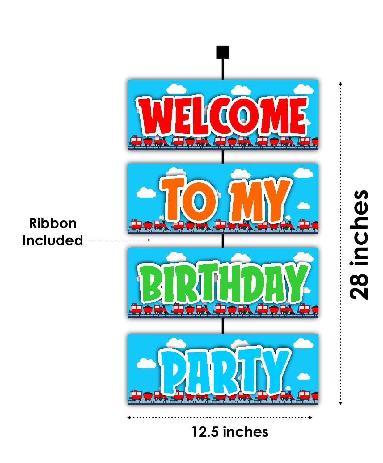 Balloonistics Train Birthday Theme Welcome Board 2.3 Feet Steam Engine Rail Decoration for Indoor and Outdoor Durable Cardstock Party Sign with Ribbon (Welcome Outdoor Board) thumbnail 2