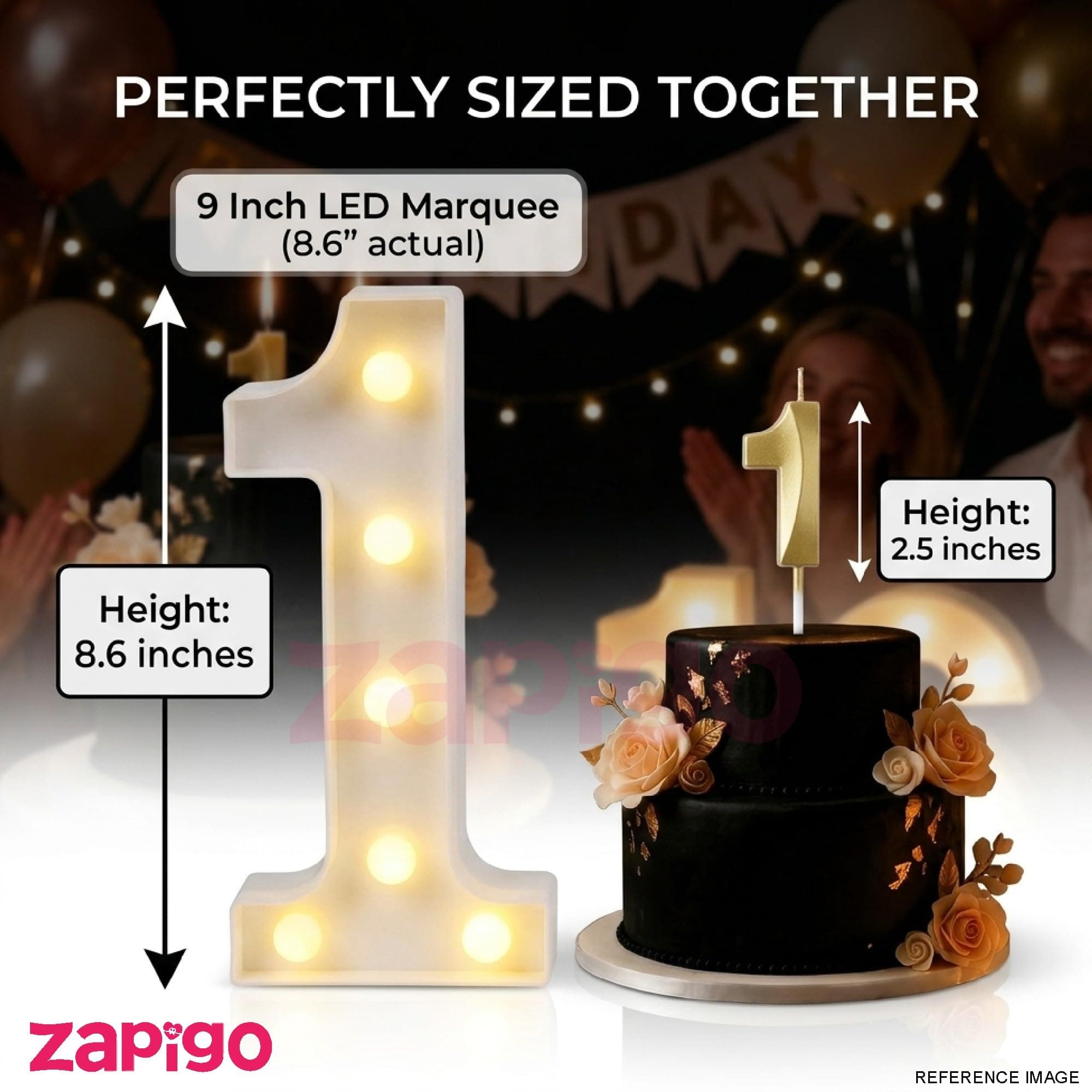 Balloonistics Number 8 LED Marquee Light & Gold Number 8 Birthday Candle Combo - 9-Inch Warm White Marquee Sign + Metallic Gold Cake Candle for 8th Birthday, Anniversary & Milestone Party Decoration thumbnail 3