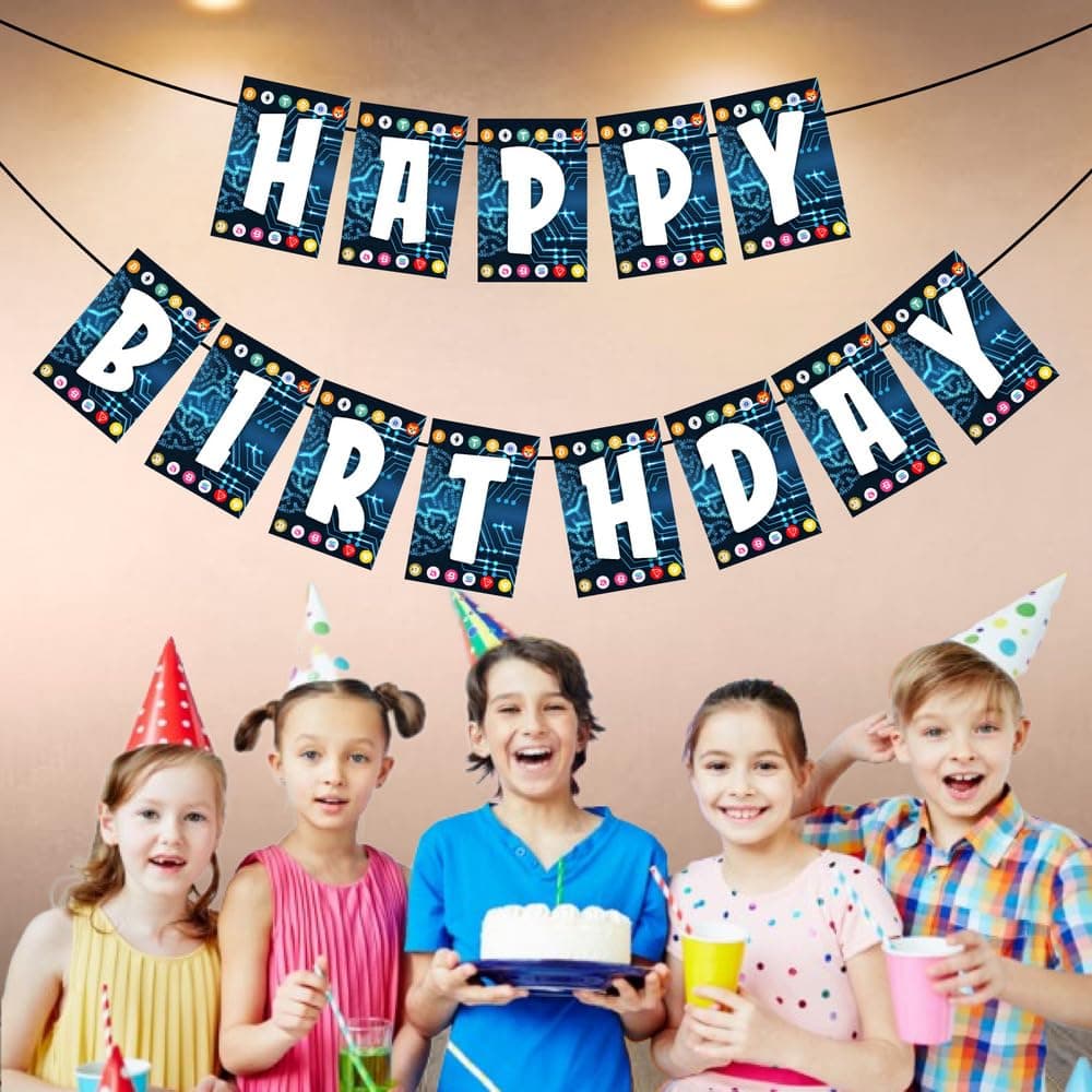 Balloonistics Crypto Theme Happy Birthday Banner - Bitcoin & Blockchain Cardstock Bunting for Cryptocurrency Enthusiasts - To The Moon & Digital Currency Party Decorations, Future Trillionaire Backdrop thumbnail 3