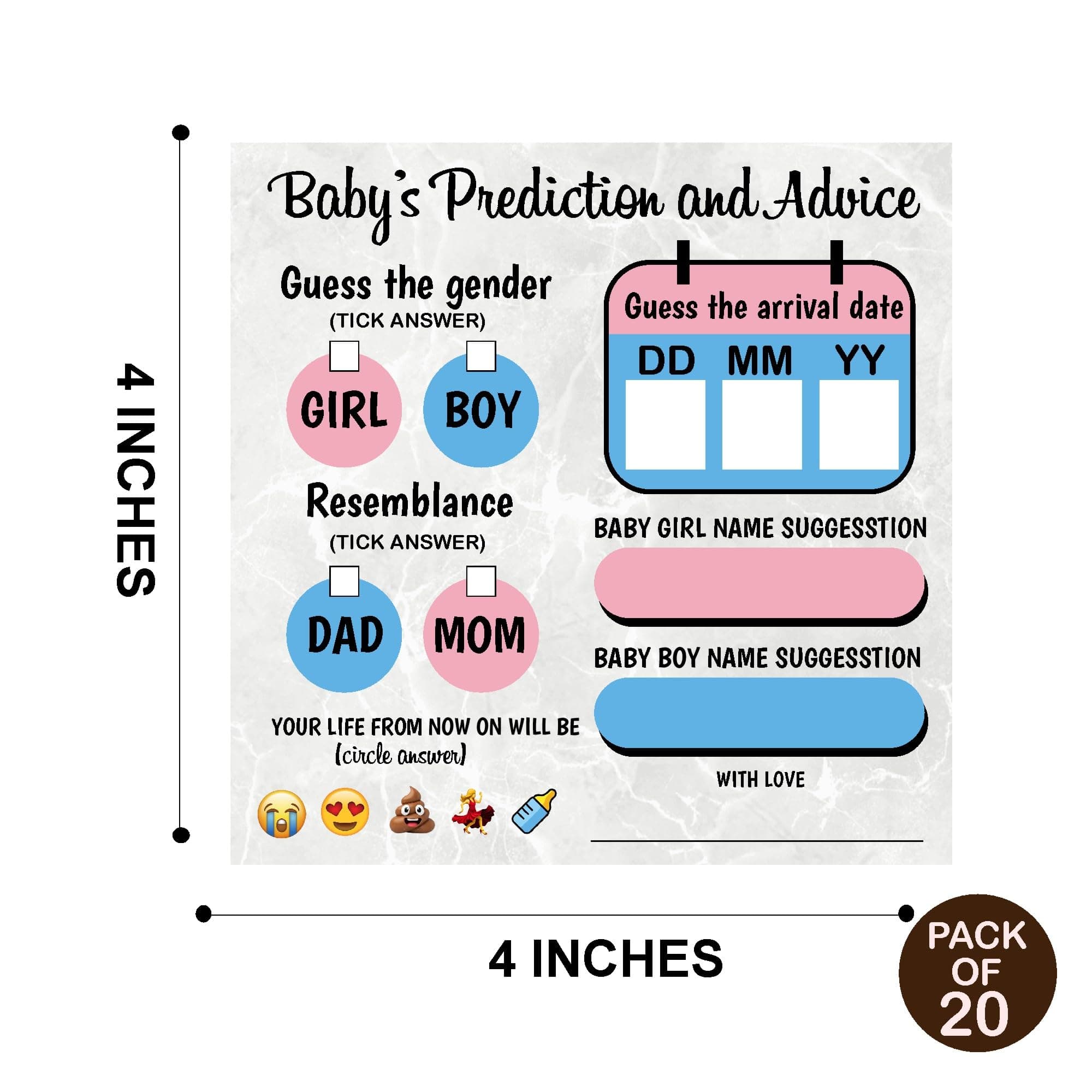 Balloonistics Baby Shower Activity Cards – Pack of 20 – Baby Predictions, Advice & Name Suggestions – Premium 4x4 Inch Cardstock for Friends & Family thumbnail 2