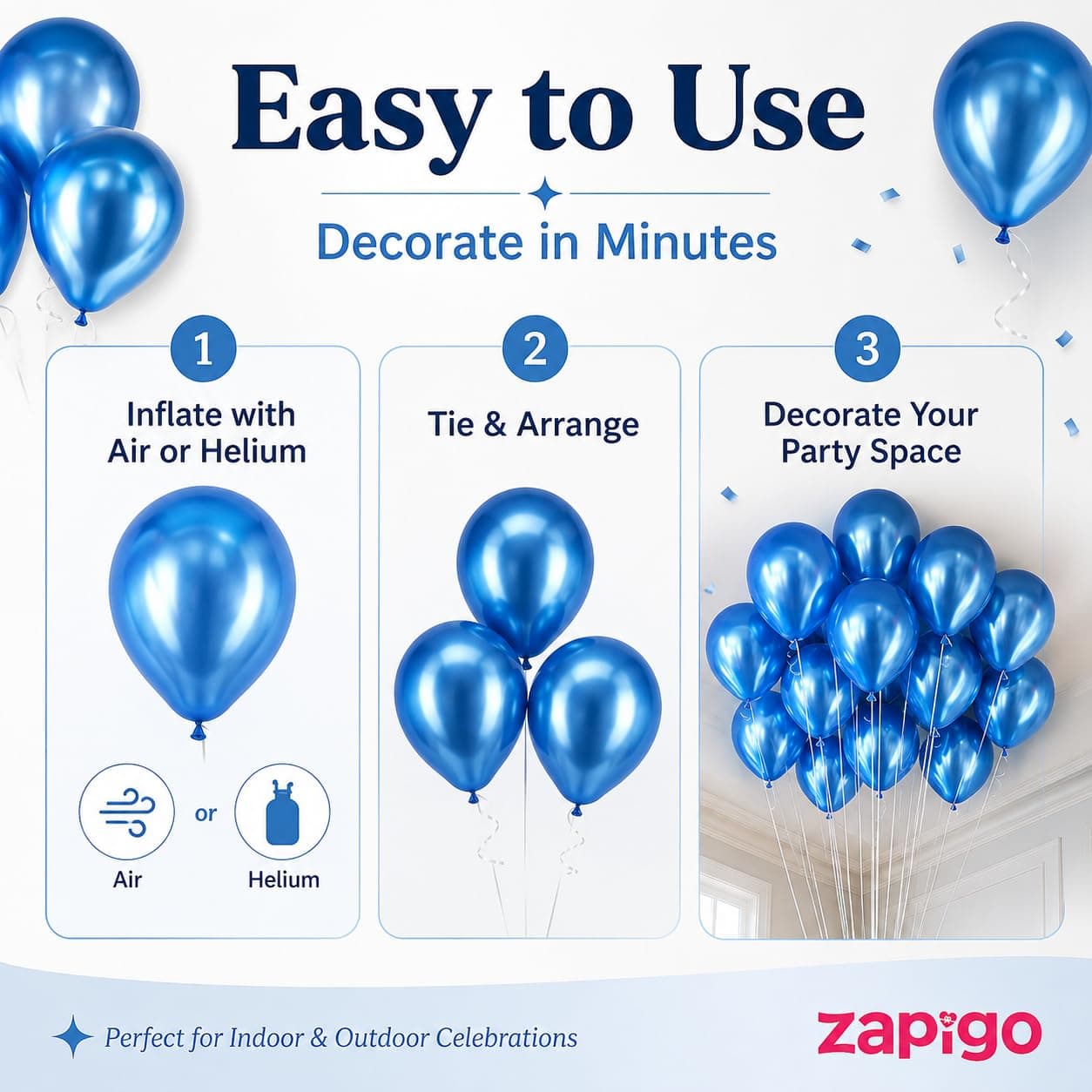Balloonistics 10 Inch HD Metallic Shiny Balloons for Birthday Decoration, Decoration for Weddings, Engagement, Baby Shower, 1st Birthday, Anniversary, Birthday Party (Pack Of 50) (Blue) thumbnail 2