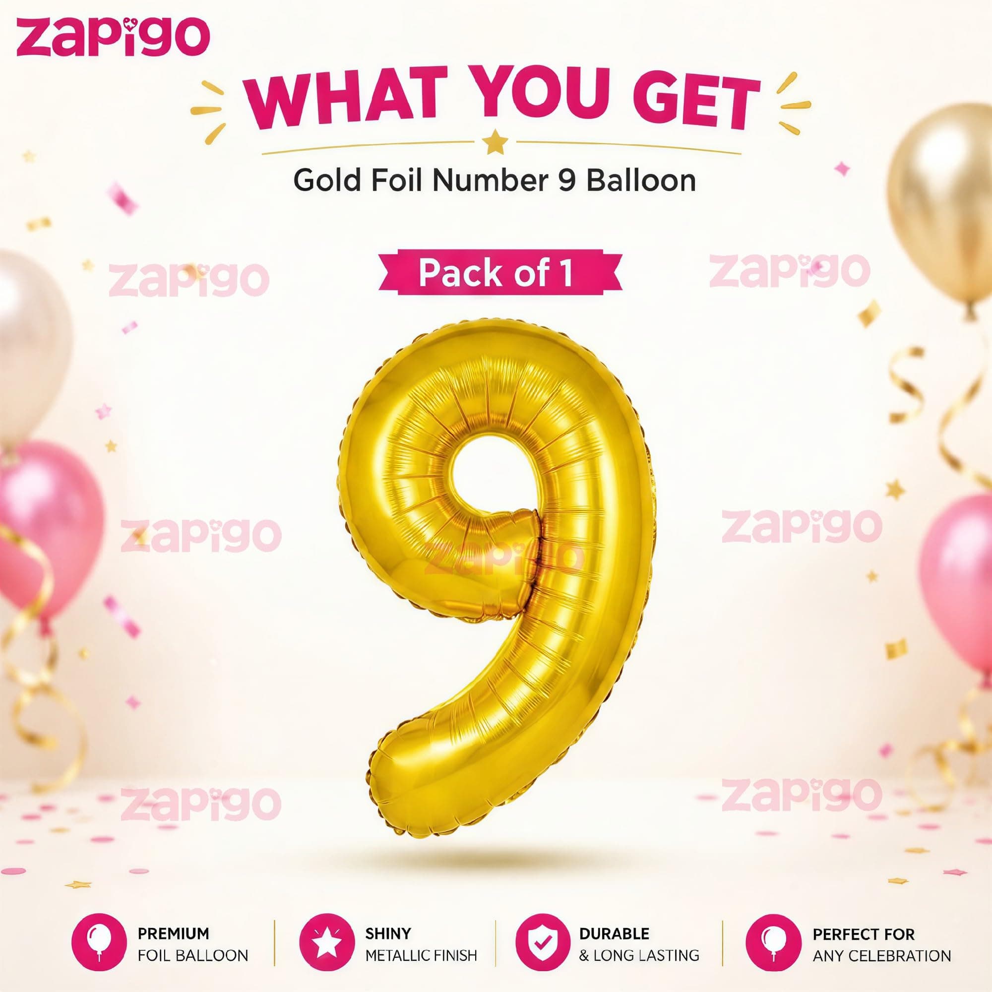 Balloonistics Gold Foil Number 9 Balloon – 16 Inch Golden Foil Number for Custom Age, Year & Phrase Party Decoration (Number 9) thumbnail 3