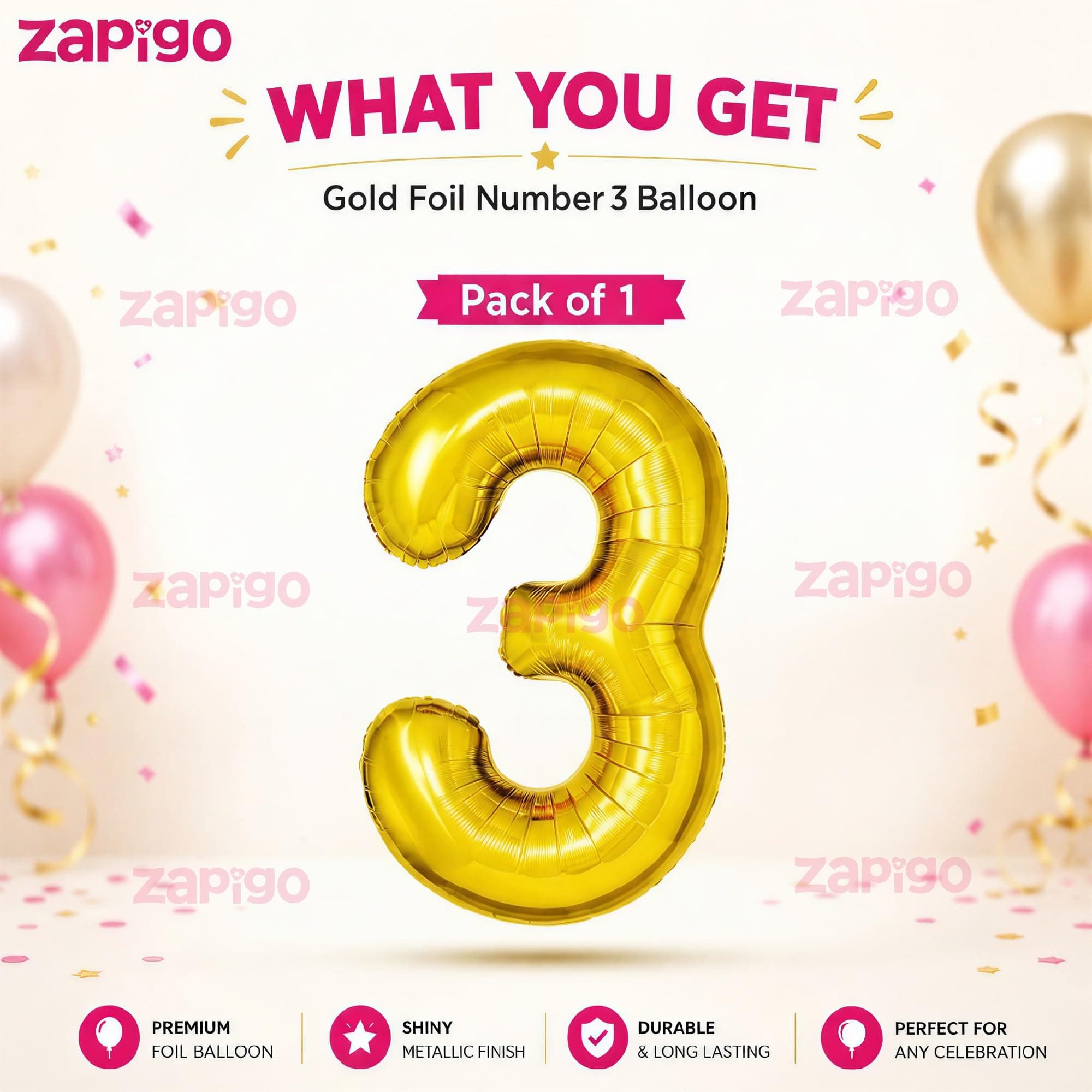 Balloonistics Gold Foil Number 3 Balloon – 16 Inch Golden Foil Number for Custom Age, Year & Phrase Party Decoration (Number 3) thumbnail 2