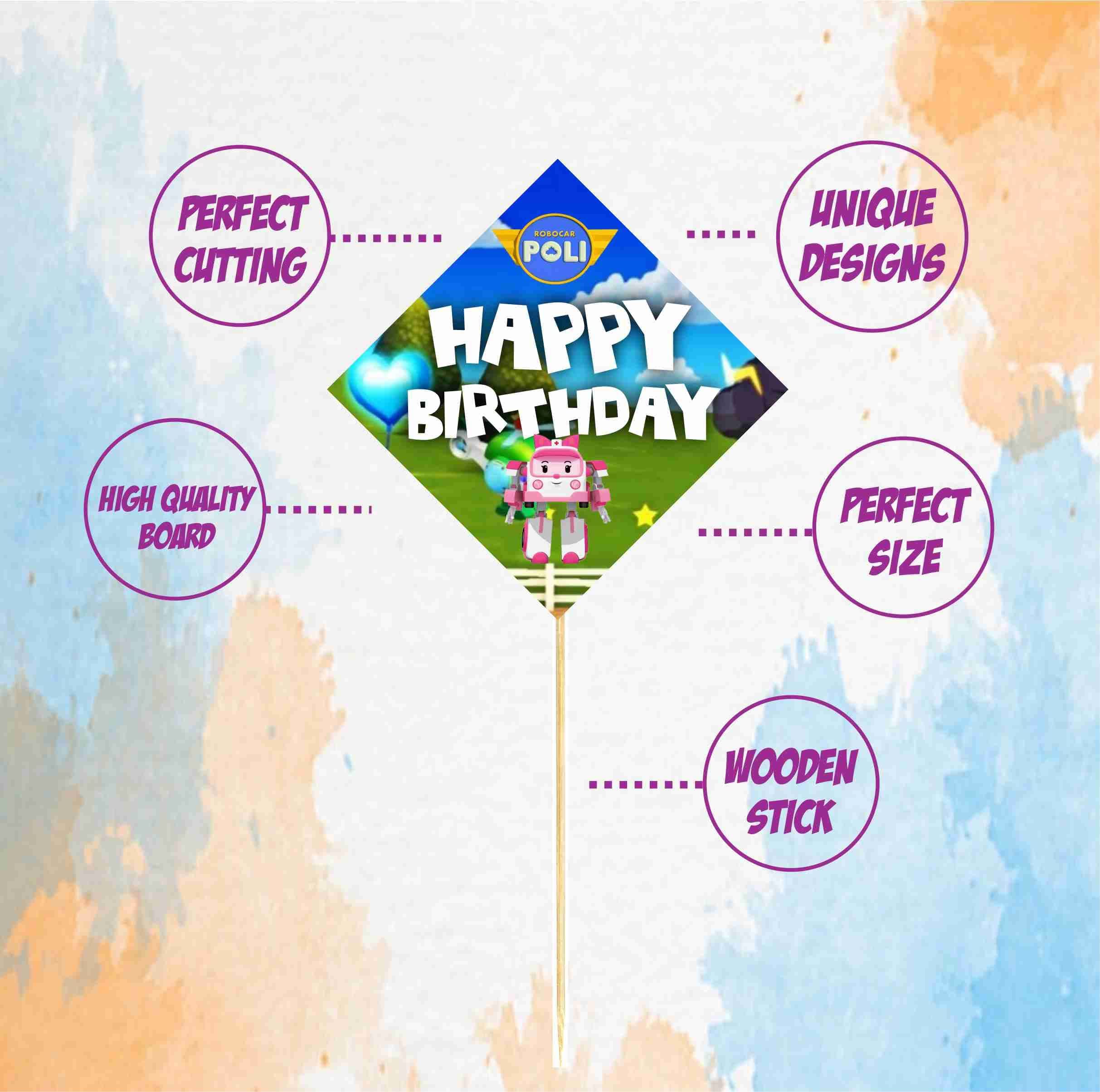 Balloonistics Robo Poli Cake Toppers – Pack of 10 Premium Cardstock Picks – Brooms Town Rescue Team Birthday Party Decorations for Kids' Cakes & Cupcakes thumbnail 5