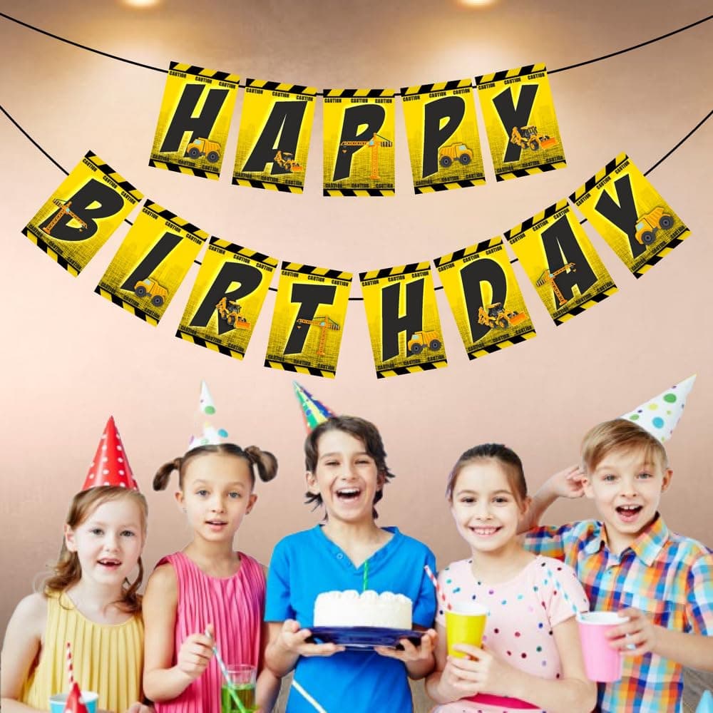 Balloonistics Construction Happy Birthday Banner Large Cardstock Construction Theme Party Decorations Excavator & Dump Truck Birthday Backdrop (Happy Birthday Banner) thumbnail 3