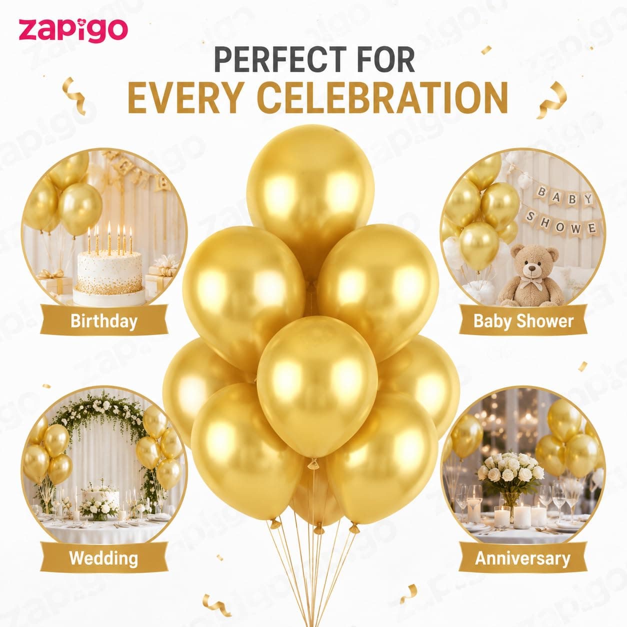 Balloonistics 50-Pack Metallic Gold Shiny Latex Balloons – HD Gold Balloons for Birthday, Wedding, Anniversary, Diwali & Festive Party Decoration thumbnail 5