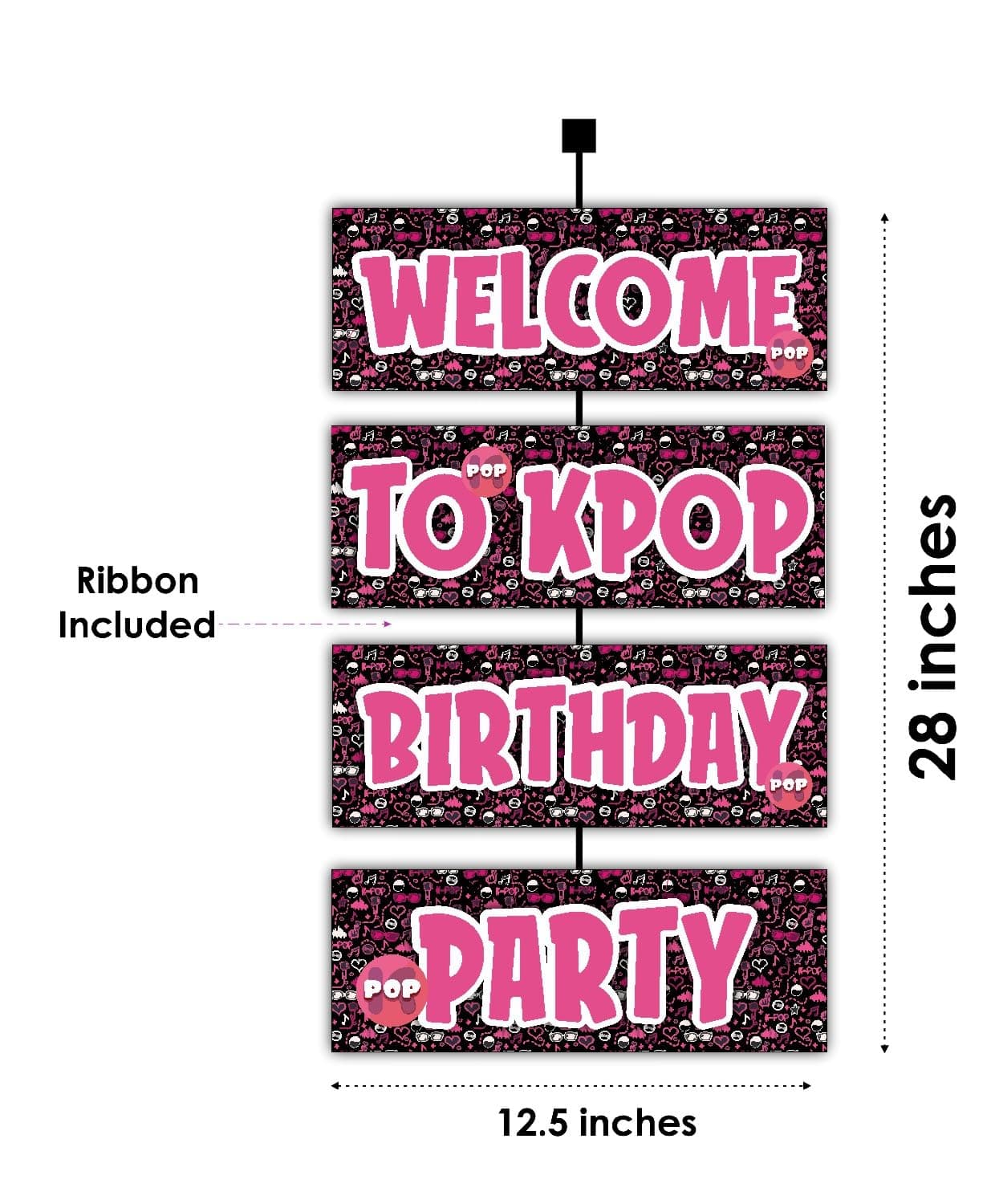 Balloonistics K-Pop Theme Birthday Welcome Board - 2.3 Feet Large Music Video Inspired Cardstock Hanging Sign - Outdoor & Indoor Entryway Decor with Ribbons for Teens, Fans & Idol-Style Parties (Welcome Outdoor Board) thumbnail 2