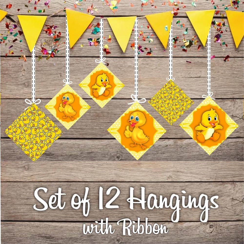 Balloonistics Duck Theme Hanging Decorations - Pack of 12 Rubber Ducky Birthday Hangings - Premium Cardstock Double-Sided Yellow Ducky & Bubble Cutouts with Strings, Whimsical Splish Splash Party Decor(Hangings - Pack of 12) thumbnail 2