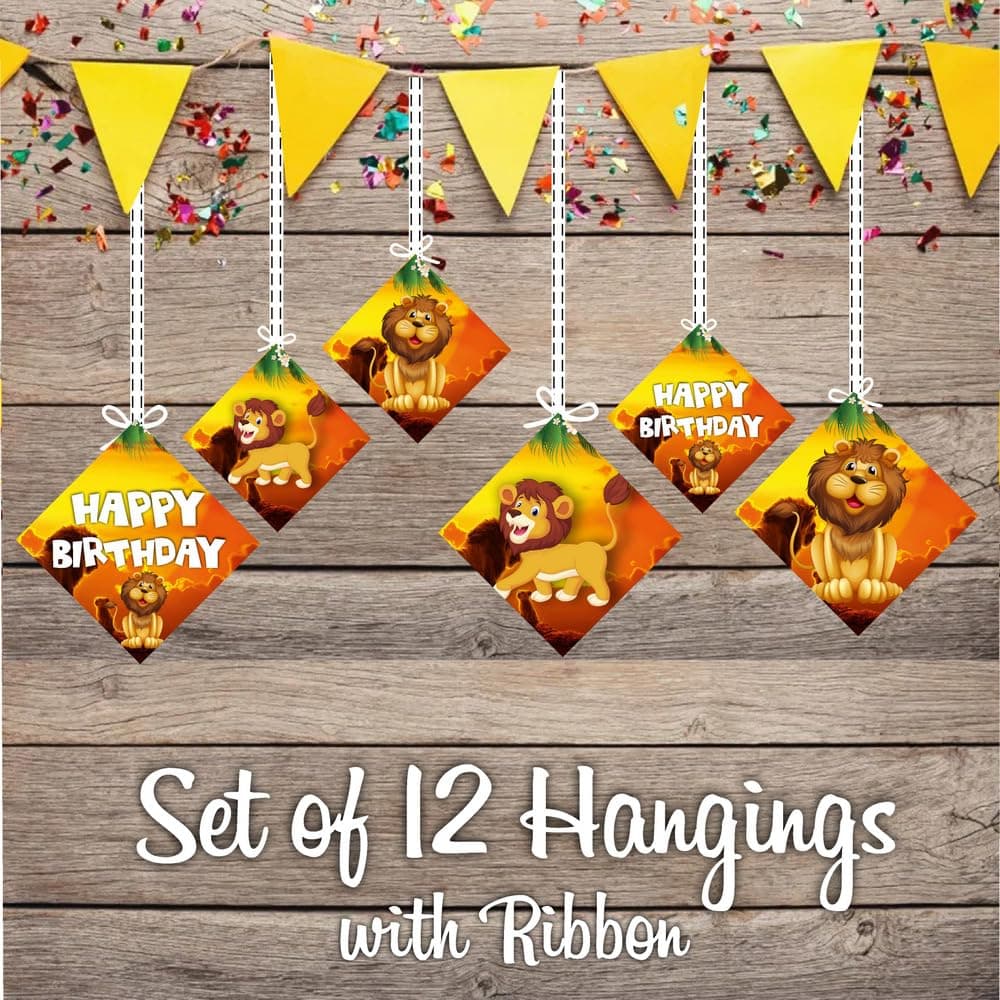 Balloonistics Lion Theme Party Hangings - Pack of 12 Roaring Jungle Safari Ceiling Decorations - Premium Cardstock Lion Cutouts with Hanging Strings, Wild One & Zoo Birthday Decor for Boys & Girls (Hangings - Pack of 12) thumbnail 2