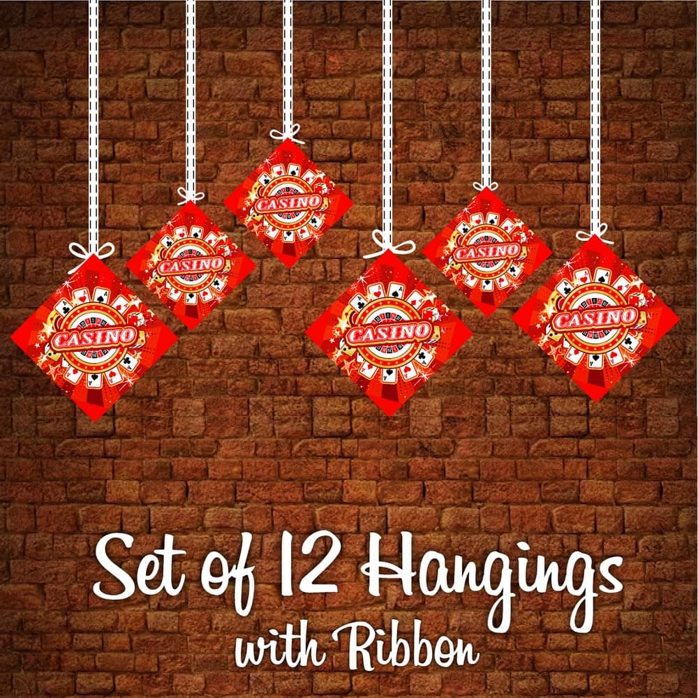 Balloonistics Casino Theme Birthday Hanging Decorations (Pack of 12) - Double-Sided Cardstock Swirls & Cutouts for Las Vegas Style Parties - Poker Night & Casino Royale Ceiling Decor with Ribbons (Hangings - Pack of 12) thumbnail 5