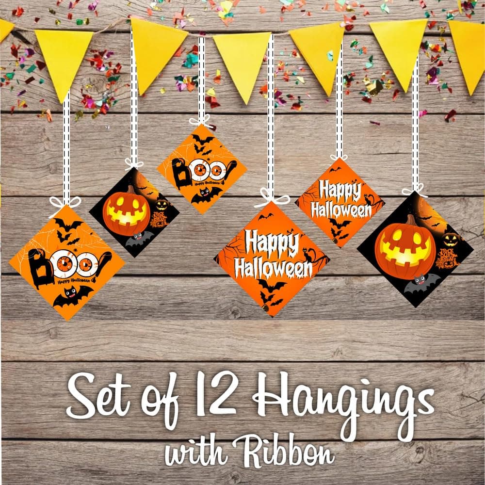 Balloonistics Halloween Theme Hanging Decorations - Pack of 12 Double-Sided Cardstock Cutouts - Spooky Pumpkin, Ghost & Bat Party Decor, Haunted House Ceiling Hangings (Hangings - Pack of 12) thumbnail 2