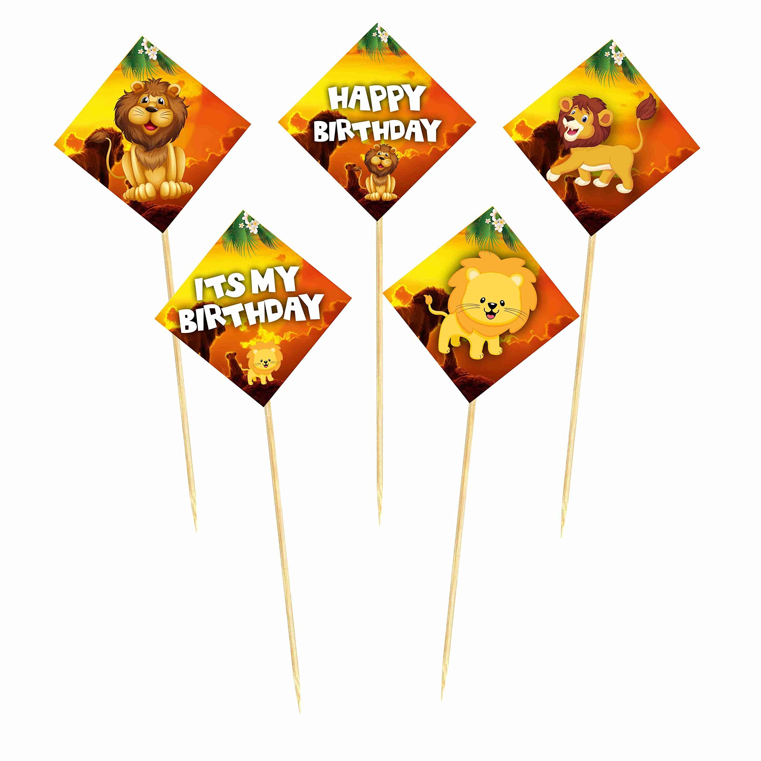 Balloonistics Lion Theme Happy Birthday Cake Topper - Pack of 10 King of the Jungle Cake Decorations - Premium Cardstock Lion Figures on Bamboo Sticks, Wild One Safari Zoo Party Supplies for Kids (Cake Topper - Pack of 10) thumbnail 2