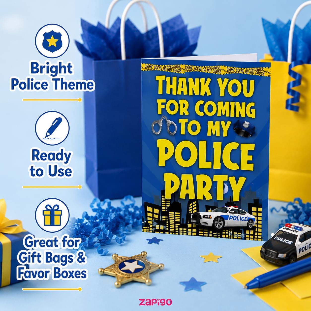 Balloonistics Police Theme Thank You Cards - Pack of 20 Premium Cardstock Notes - Law Enforcement Party Supplies, "Thanks for Reporting for Duty" Hero Appreciation Cards, Police Officer Birthday Stationery (Thank you Cards - Pack of 20) thumbnail 2