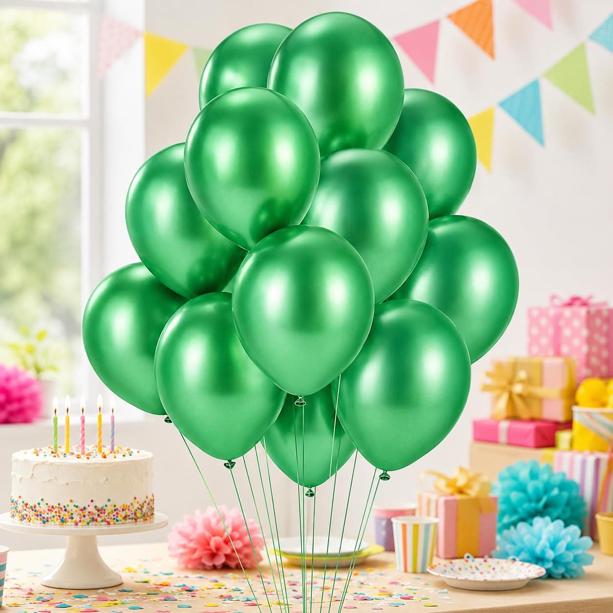 Balloonistics 25-Pack Metallic Pearl Finish Green Latex Balloons – Shiny Lush Green Balloons for Birthday, Jungle Theme, Christmas & Garden Party Decoration thumbnail 1
