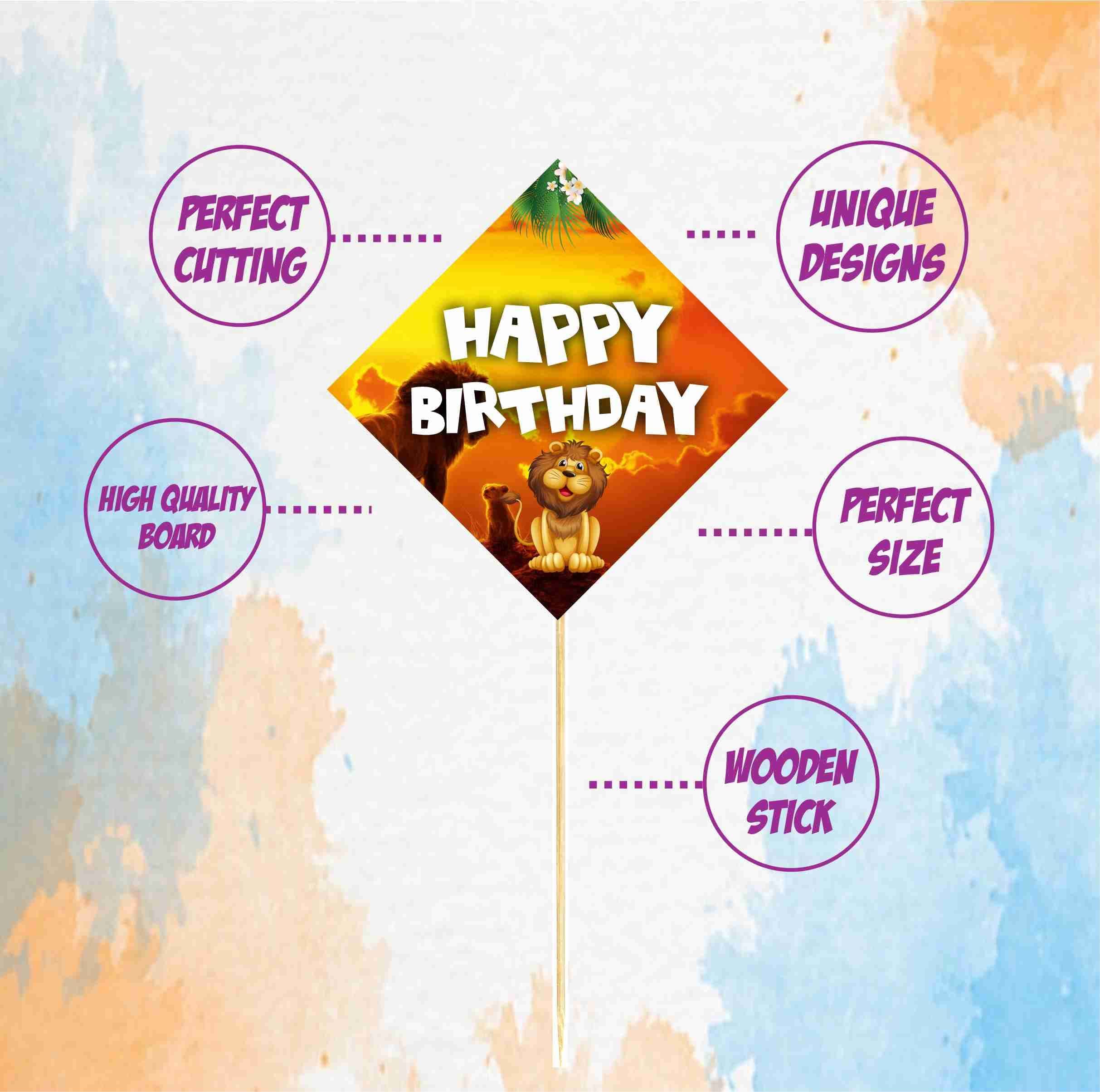 Balloonistics Lion Theme Happy Birthday Cake Topper - Pack of 10 King of the Jungle Cake Decorations - Premium Cardstock Lion Figures on Bamboo Sticks, Wild One Safari Zoo Party Supplies for Kids (Cake Topper - Pack of 10) thumbnail 5