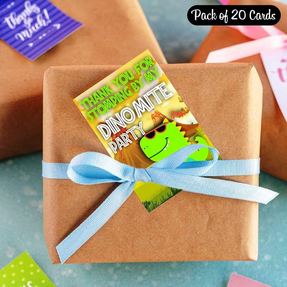 Balloonistics Dinosaur Theme Thank You Cards Premium Cardstock Return Gift Notes for Kids Birthday Party with "Thank You" Message (Thank you Cards - Pack of 20) thumbnail 3