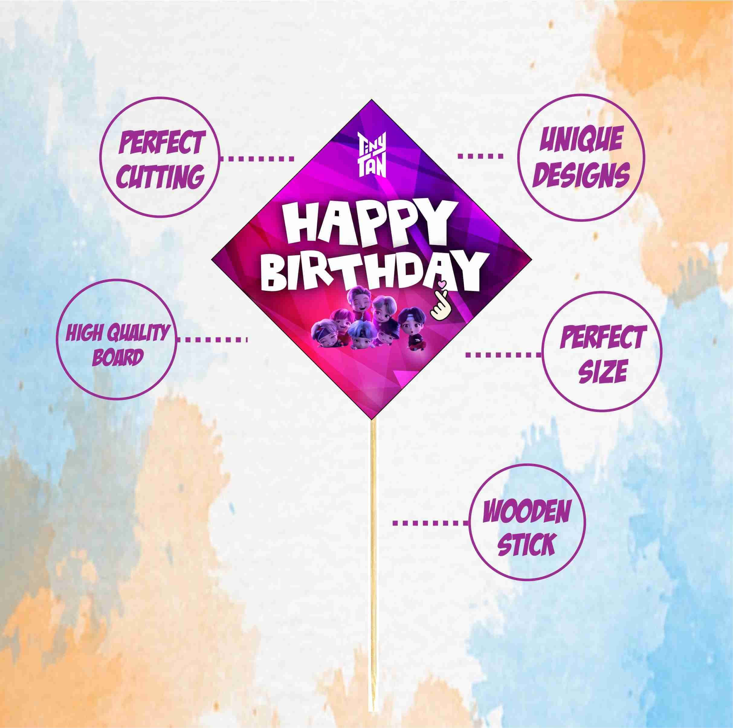 Balloonistics TinyTan Cake Topper - Large Double-Sided Cardstock K-Pop Decoration - Purple BTS-Inspired Chibi Character Cake Sign featuring All 7 Members - RM, Jin, SUGA, j-hope, Jimin, V, & Jung Kook (Cake Topper - Pack of 10) thumbnail 5