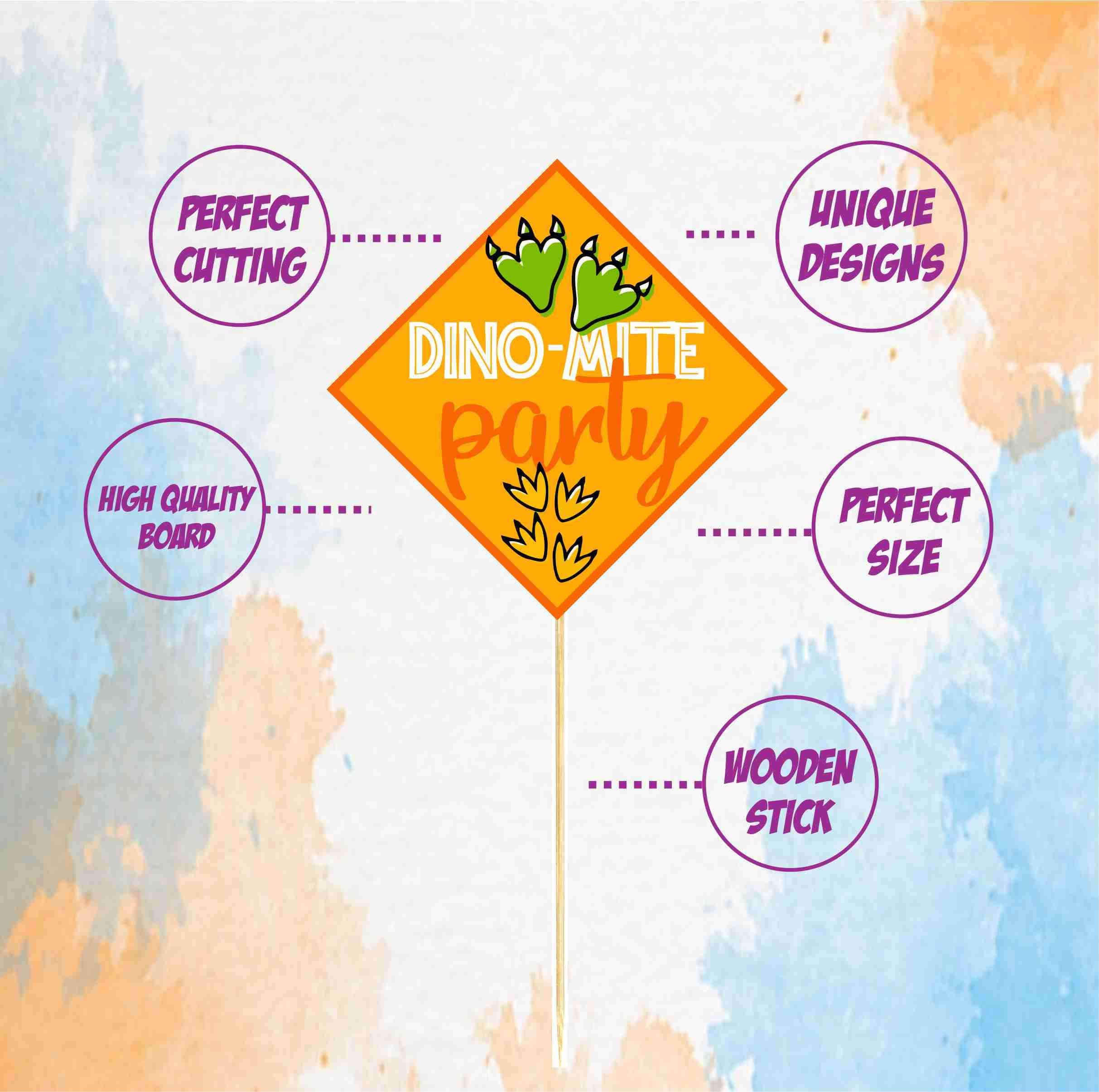 Balloonistics Dinosaur Theme Cake Topper Set Premium Cardstock Dino Theme Cake Decorations with Bamboo Sticks Party Supplies for Kids Birthday (Cake Topper - Pack of 10) thumbnail 5