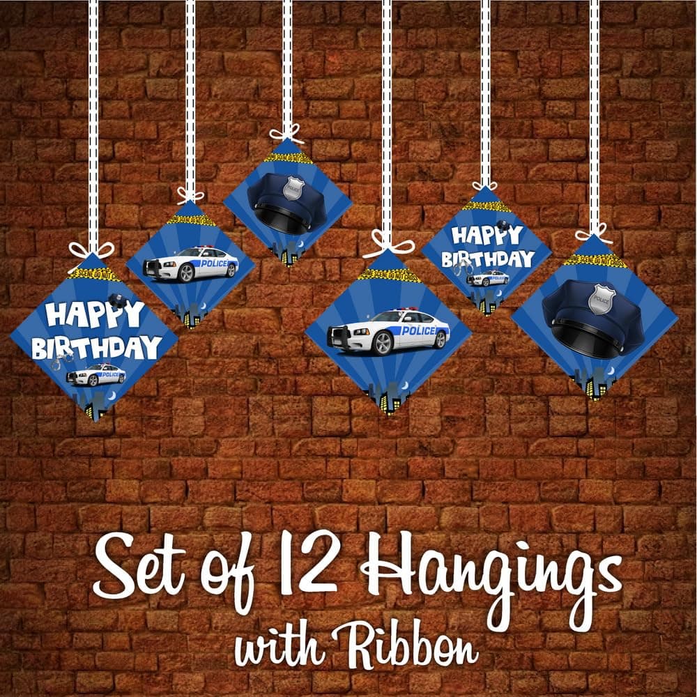 Balloonistics Police Happy Birthday Hanging Swirls - Pack of 12 Double-Sided Cardstock Streamers - Police Officer Birthday Decorations, Cop Car & Badge Ceiling Decor, Law Enforcement Party Hangers with Ribbons(Hangings - Pack of 12) thumbnail 5