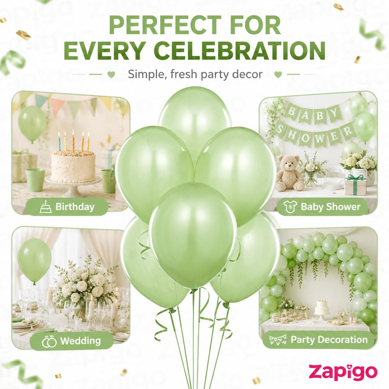 Balloonistics 50-Pack Pastel Green Latex Balloons – Soft Matte Finish Balloons for Baby Shower, Garden Party, Jungle Theme & Birthday Decoration thumbnail 5