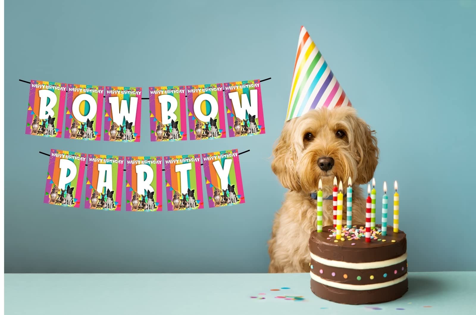 Balloonistics Bow Bow Party Birthday Banner - Puppy Dog & Paw Print Cardstock Bunting for Kids Birthday Decorations - Doggy & Pet Theme Party Supplies, Puppy Lover Backdrop thumbnail 2