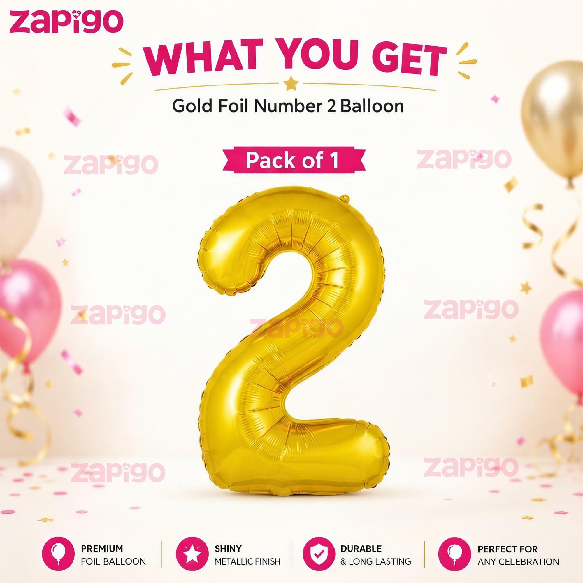 Balloonistics Gold Foil Number 2 Balloon – 16 Inch Golden Foil Number for Custom Age, Year & Phrase Party Decoration (Number 2) thumbnail 2